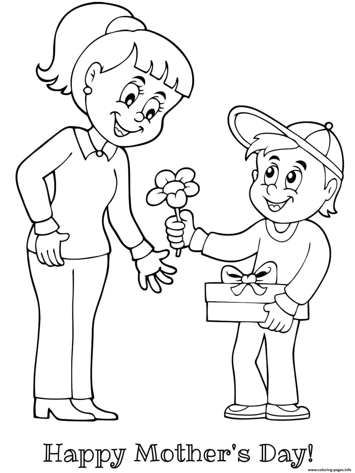 Mothers Day Mother Son Flower Gift coloring
