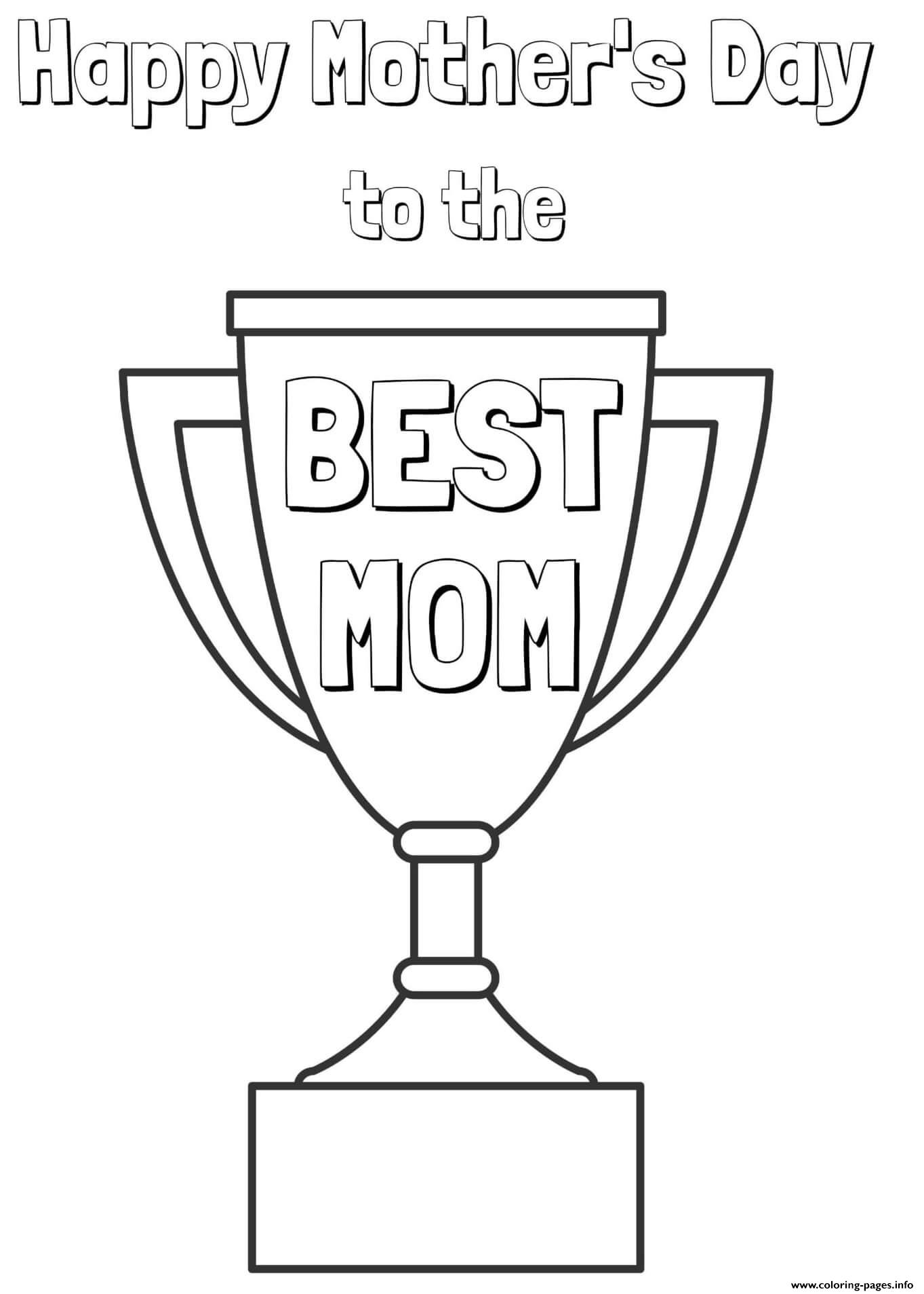 Mothers Day Best Mom Trophy Coloring Pages Printable