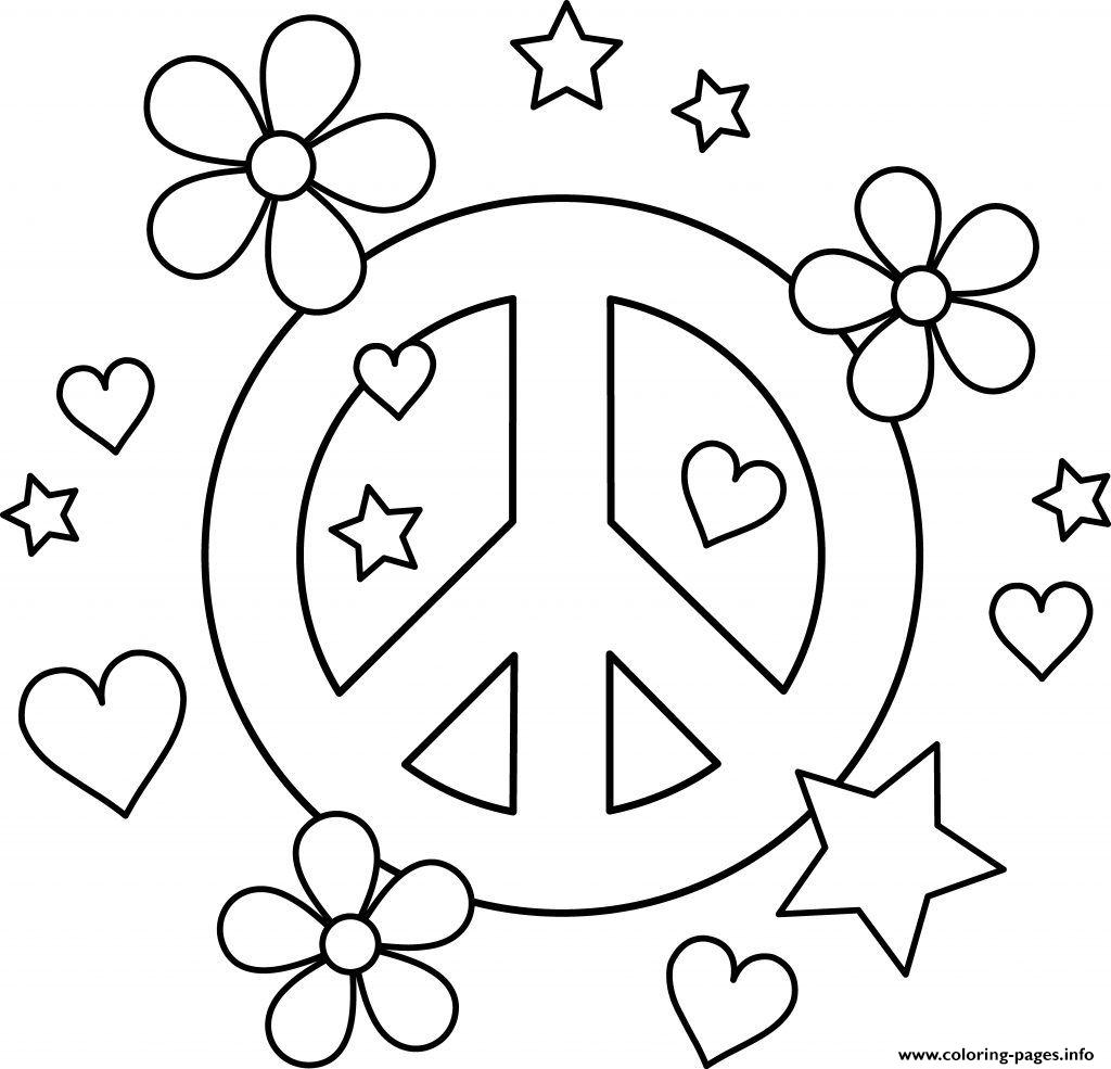Peace Signs Stars Heart Coloring Page Printable