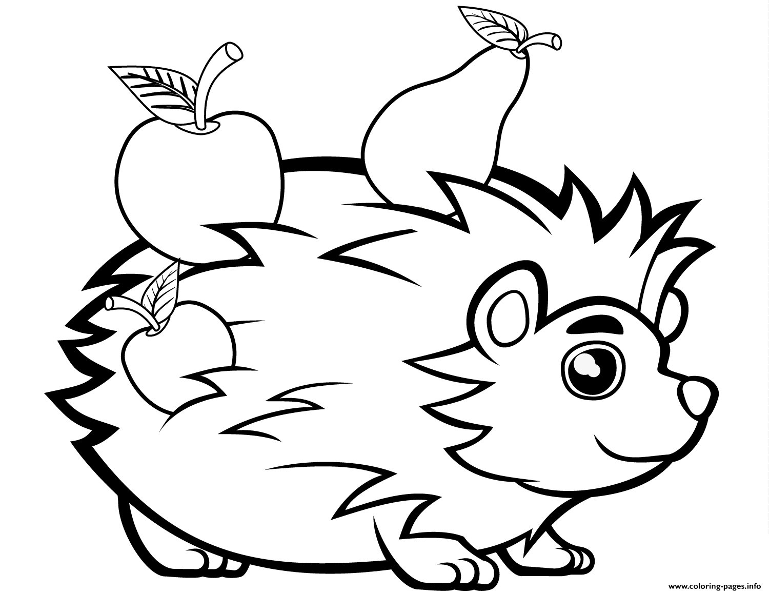 Cute Hedgehog With Fruits Coloring Pages Printable