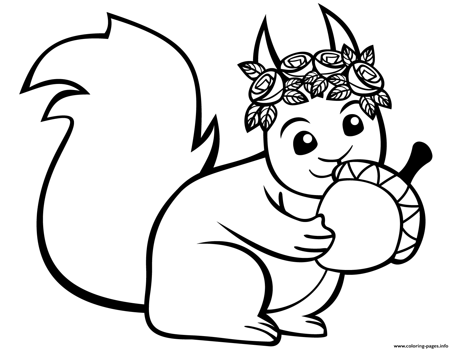 Cute Squirrel With An Acorn Coloring Pages Printable