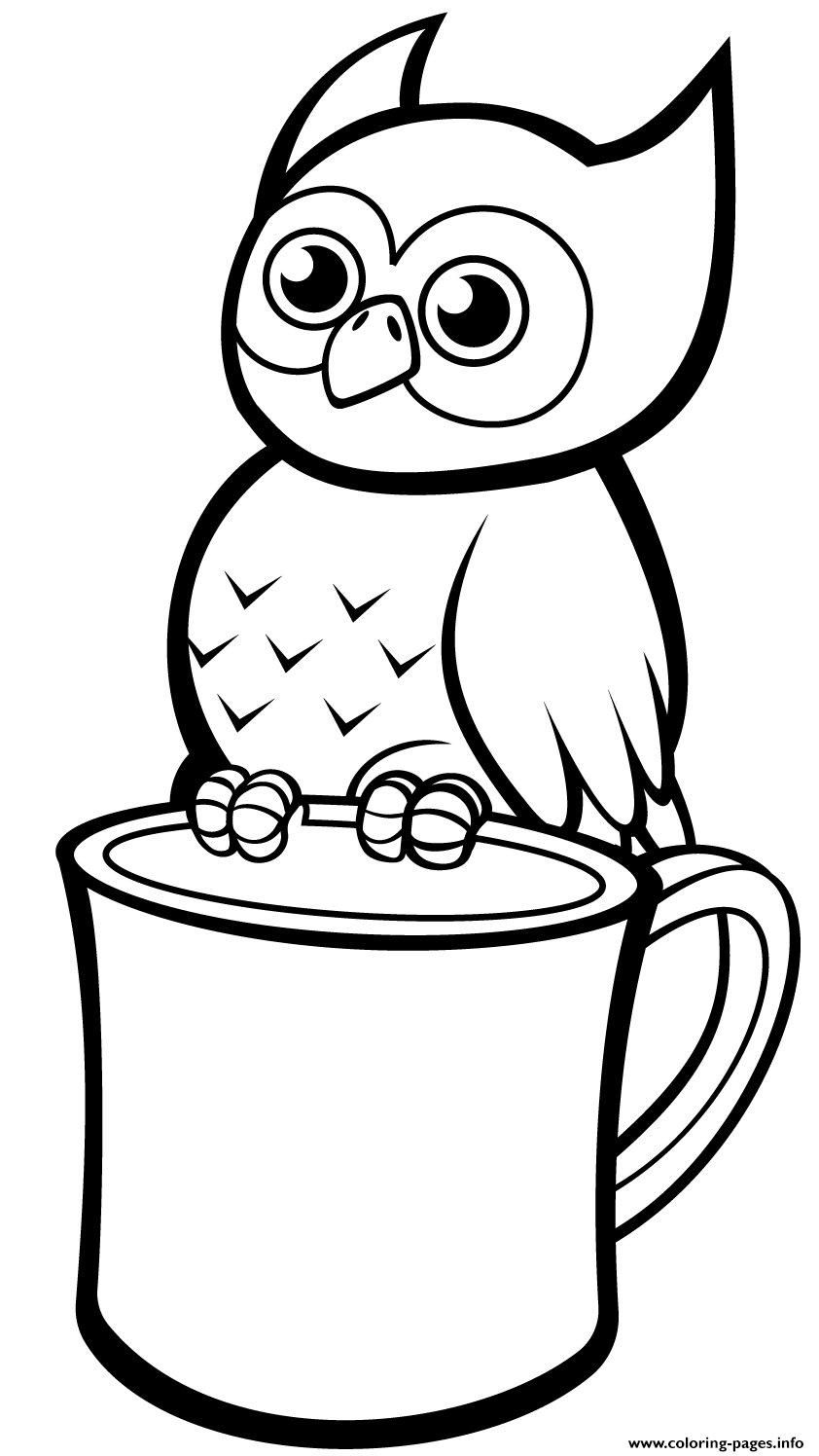 Cute Owl On A Mug coloring