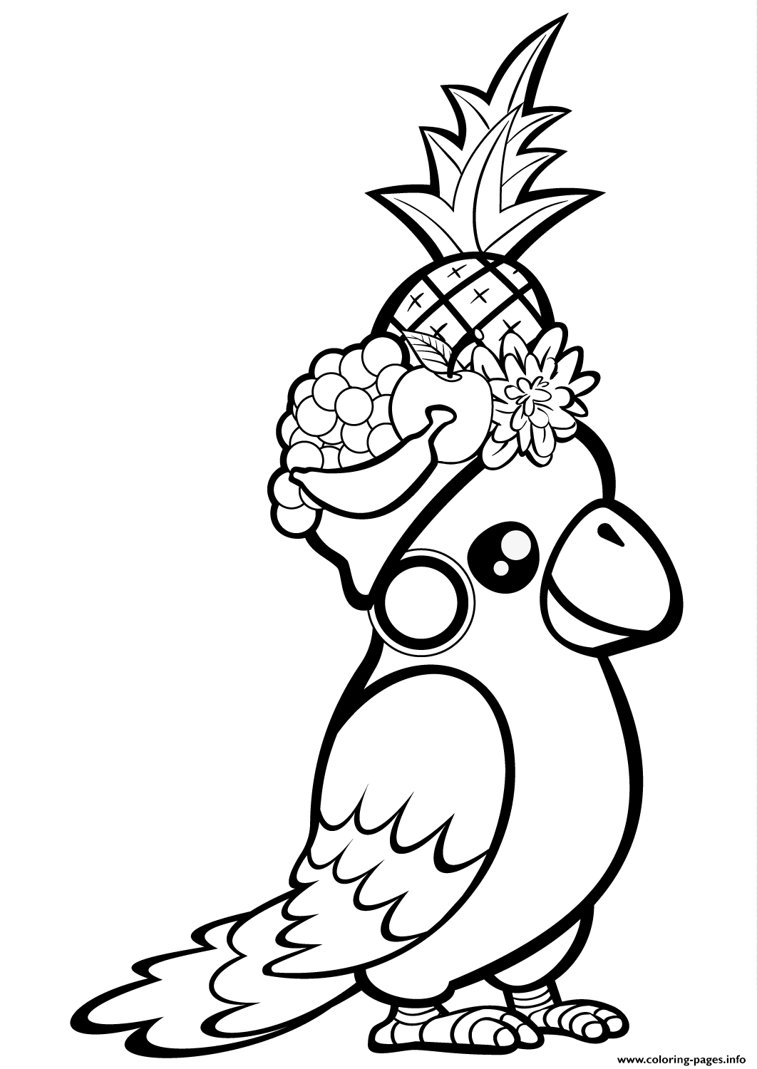 Cute Parrot With Fruit On Its Head coloring