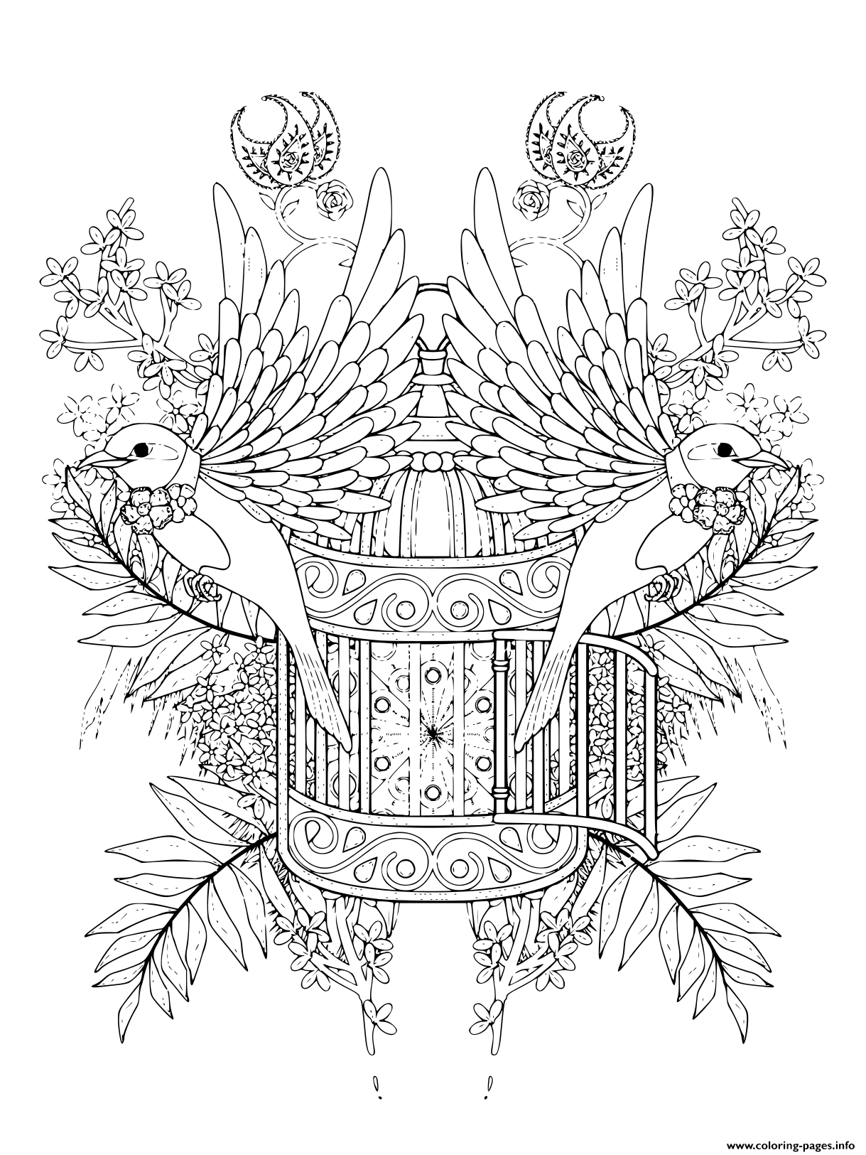 Adult Bird Blessing With Floral Elements Coloring Pages Printable