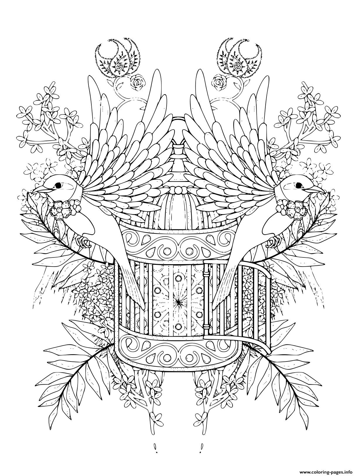 Adult Bird Blessing With Floral Elements Coloring page Printable