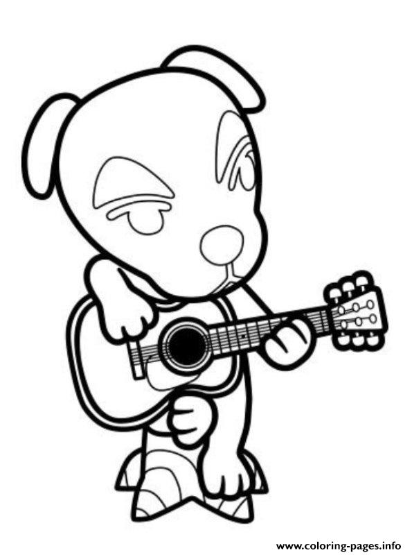 Download Animal Crossing Dog With Leaf Guitar Coloring Pages Printable