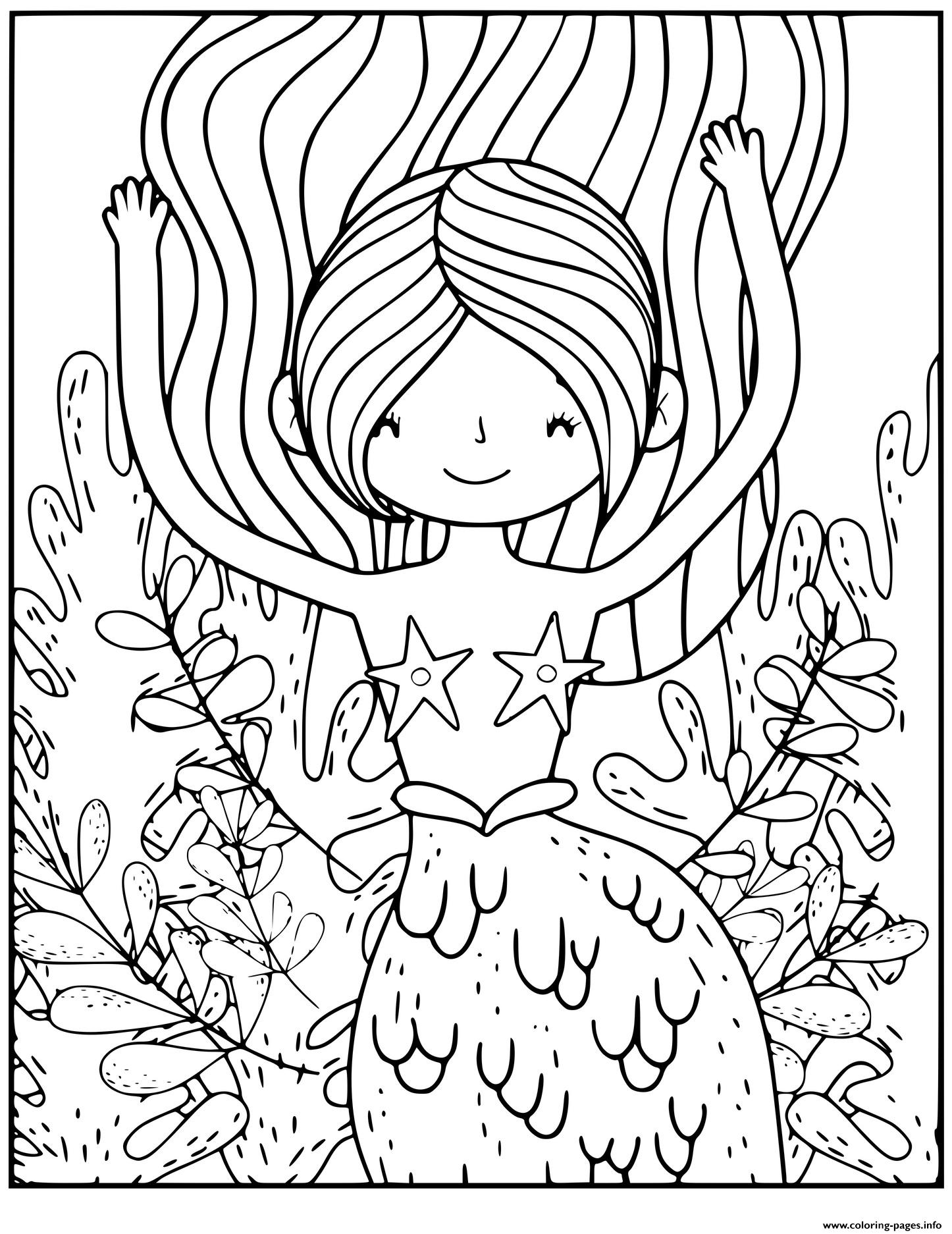 Cute Girl Mermaid Doing Yoga For Fun Coloring Pages Printable