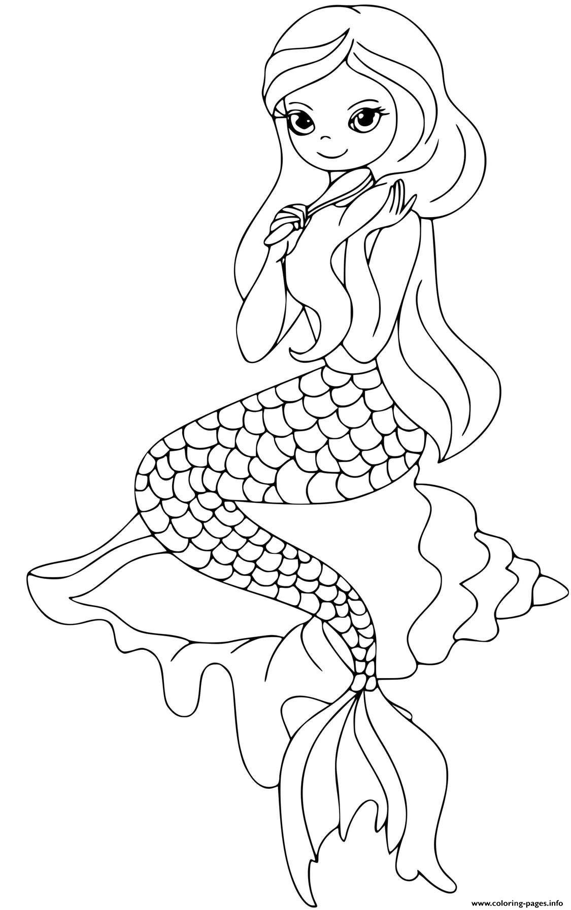coloring mermaid pretty hair printable brushing