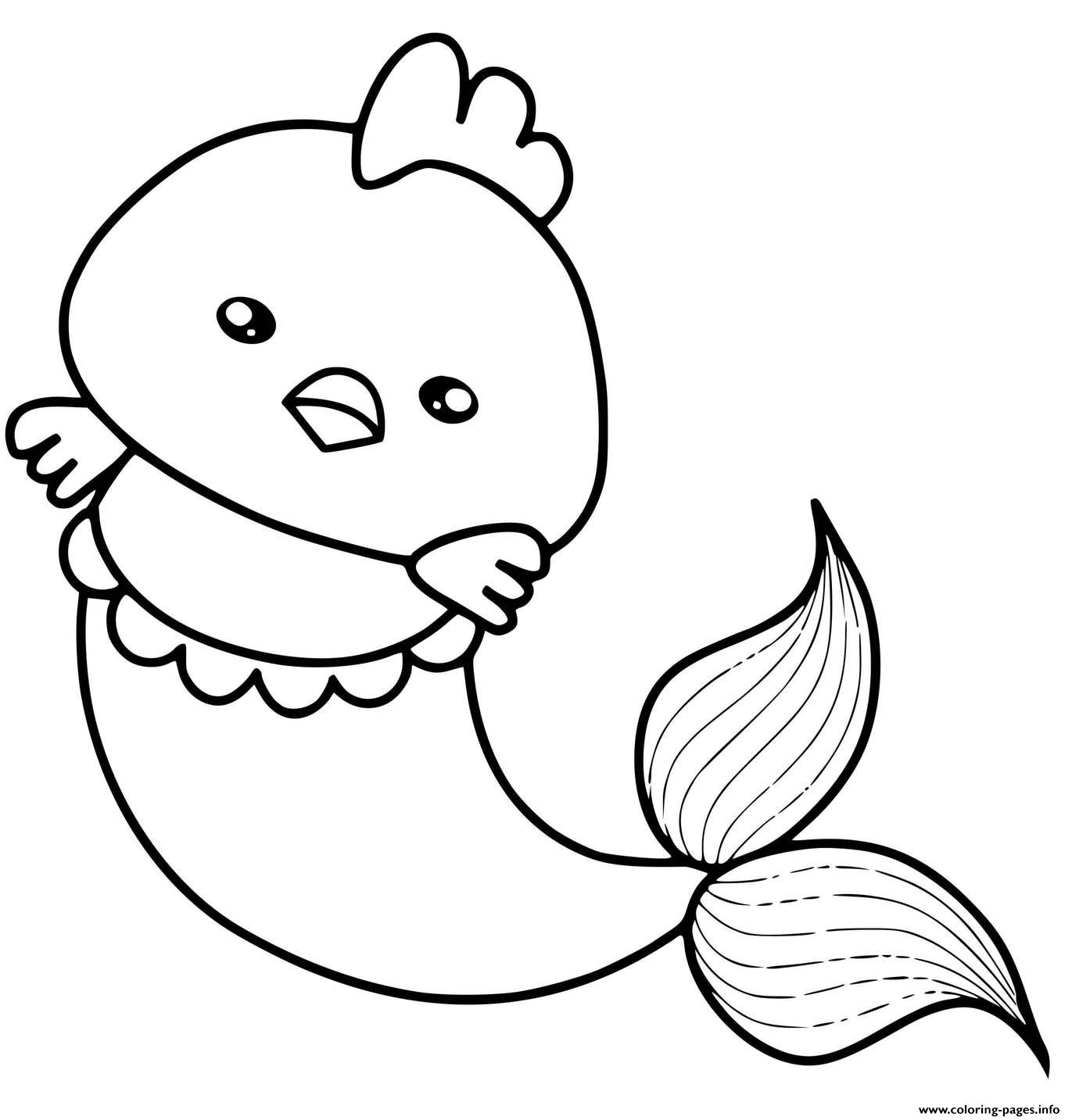 Funny Mermaid Chicken Cute Kawaii Coloring Pages Printable
