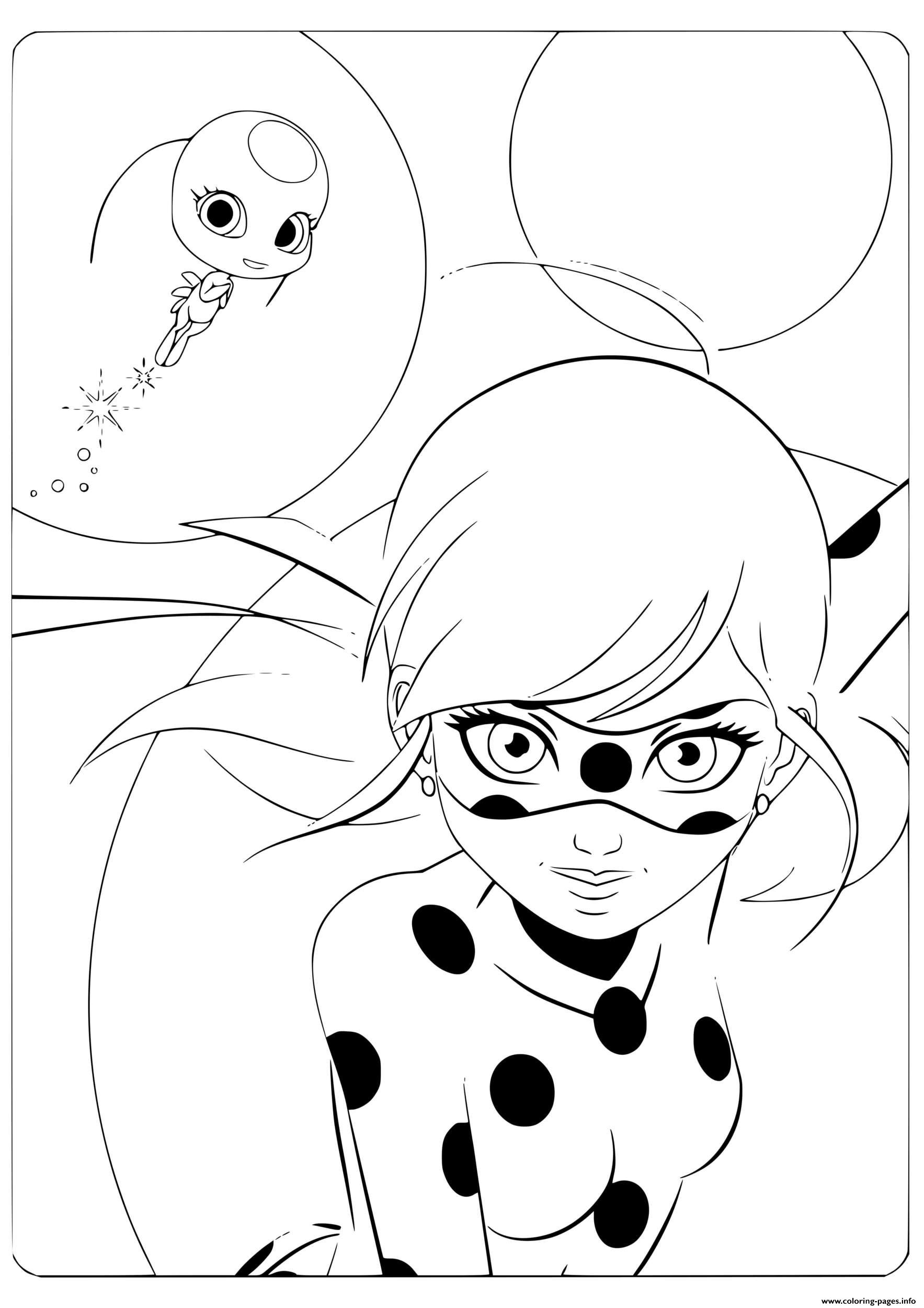 Cute Miraculous Ladybug Tikki And Marinette Coloring page Printable