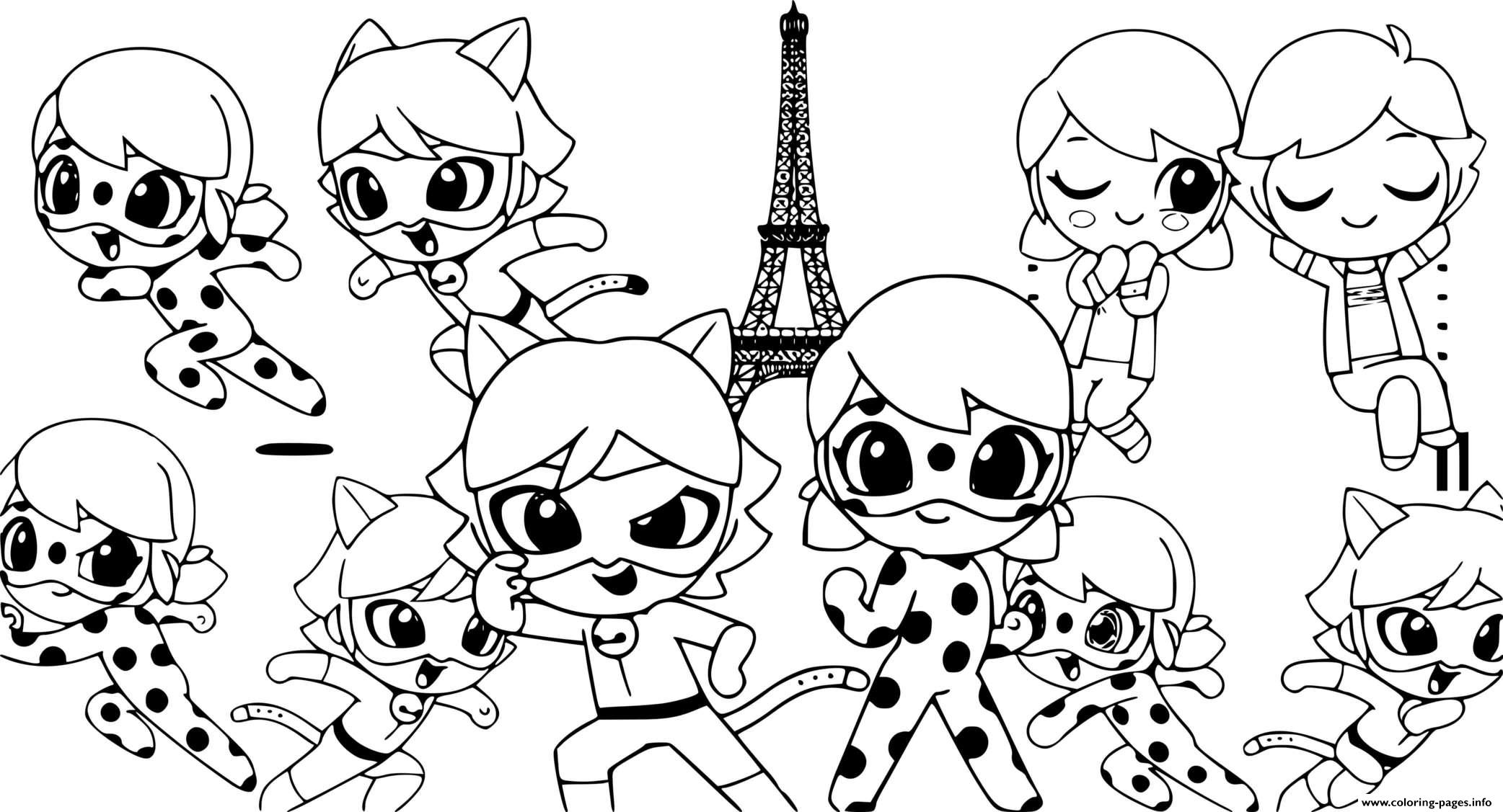 Cute Multimouse Chat Noir Kawaii Coloring Pages Printable