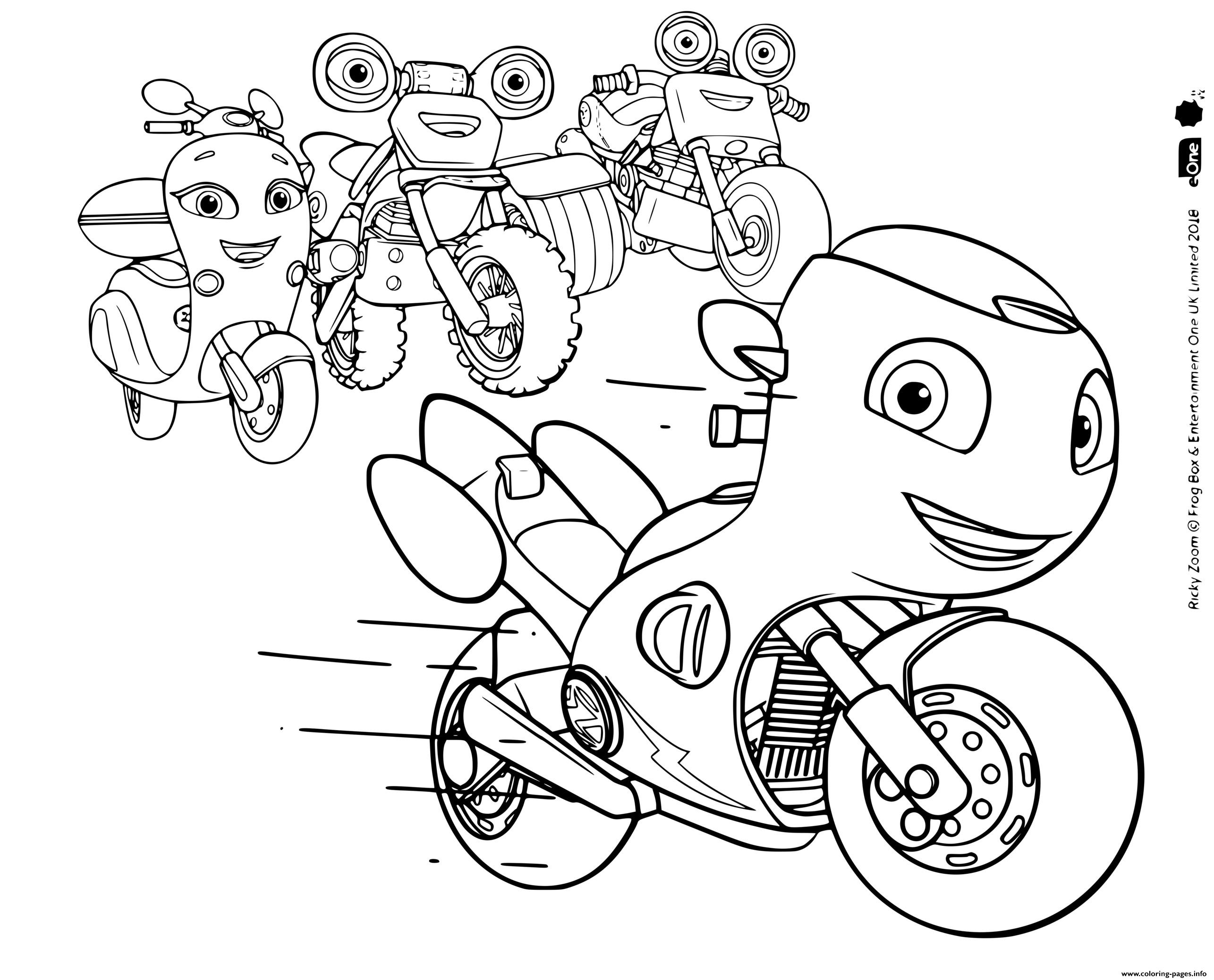 Ricky Zoom A Red Motorcycle Equipped With Gadgets Coloring page Printable