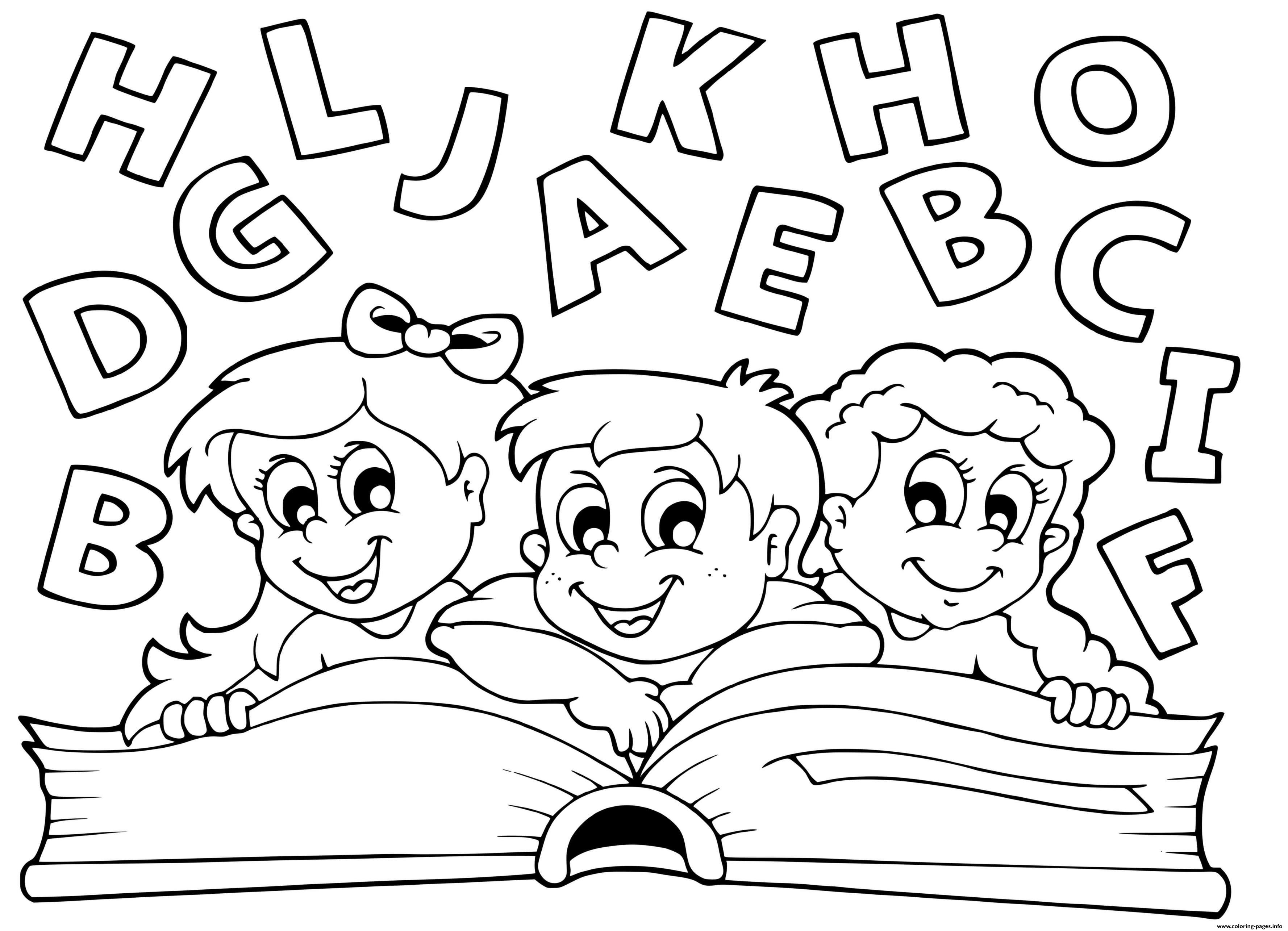 Students Back To School Book Alphabet Coloring Page Printable