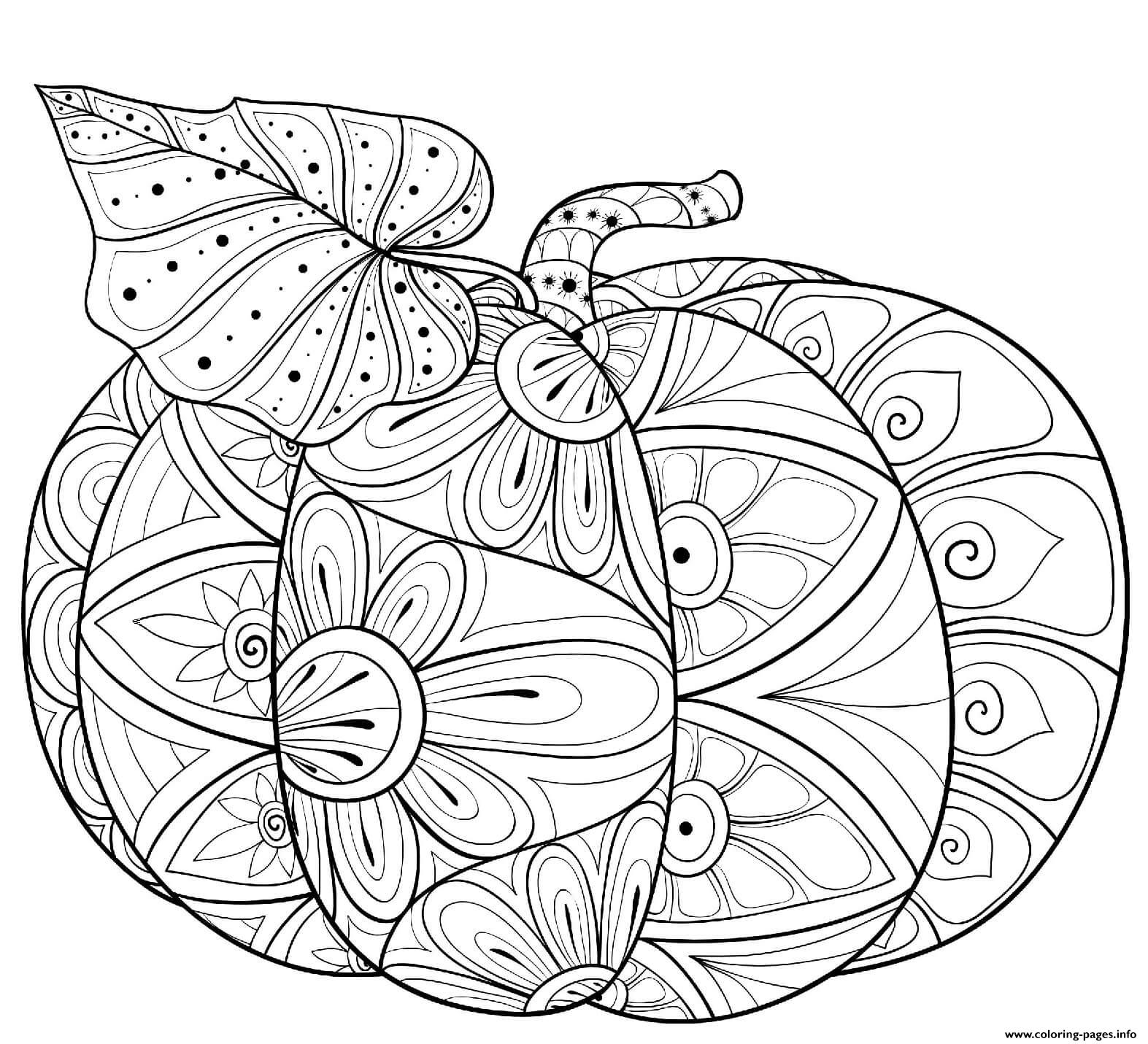 Halloween Intricate Pumpkin And Leaf coloring