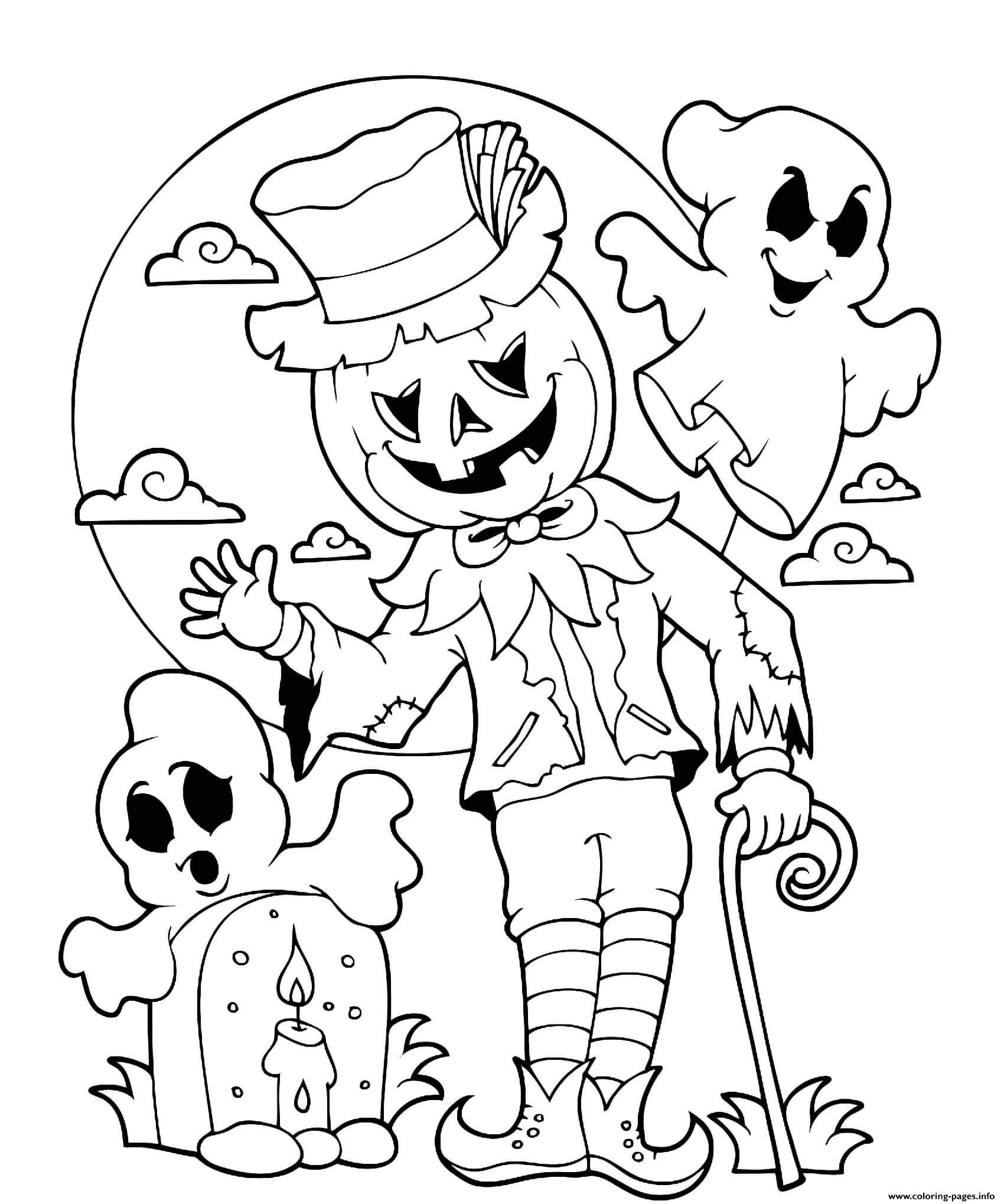Halloween Scarecrow Pumpkin Graveyard Moon coloring