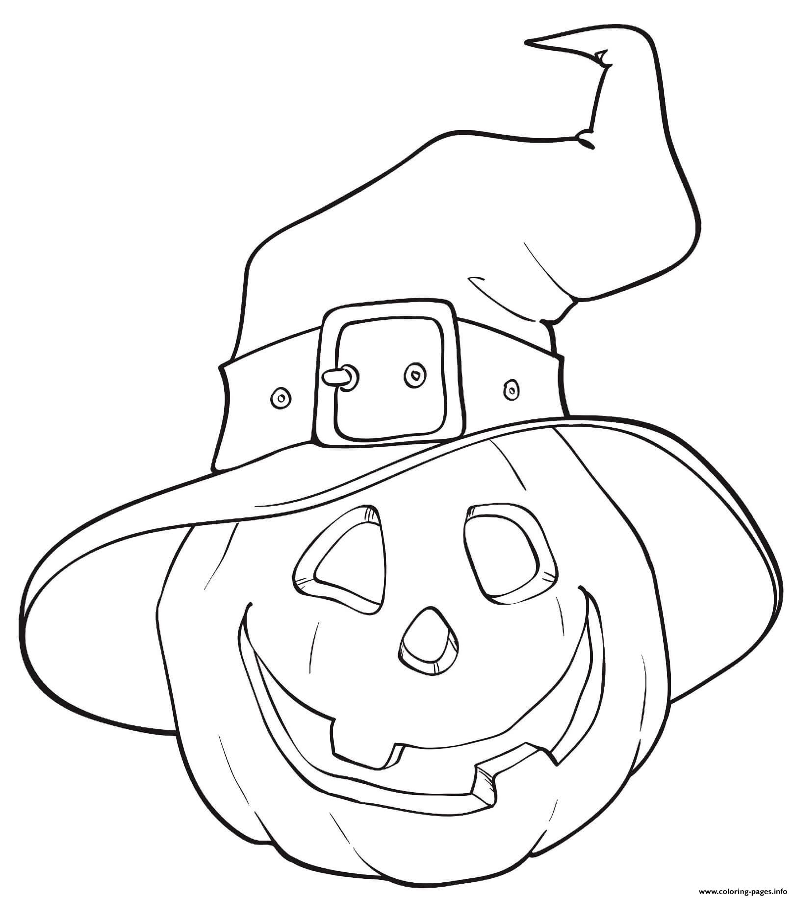 Halloween Pumpkin Witches Hat Coloring Page Printable