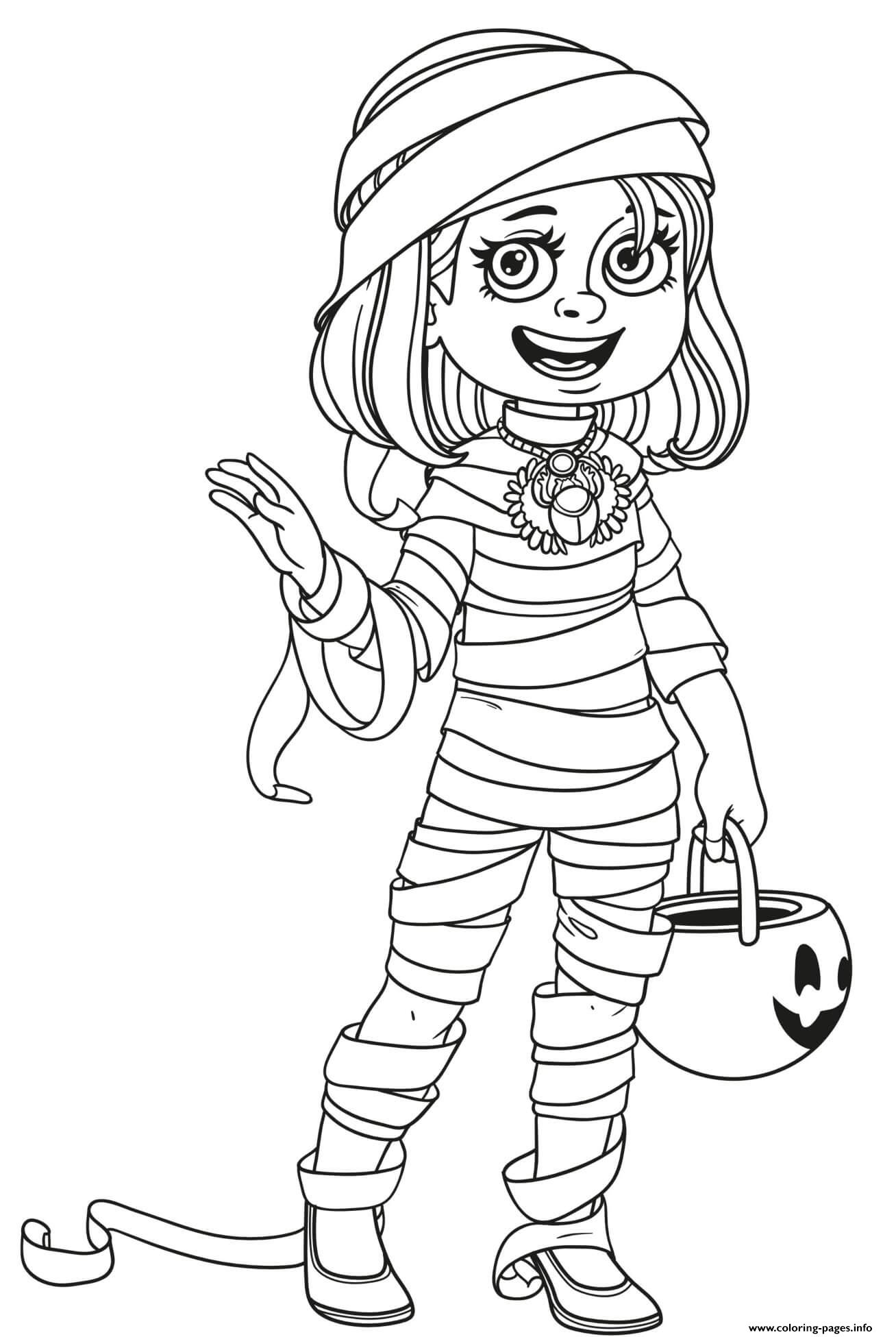 Halloween Girl Mummy Costume Trick Or Treat coloring