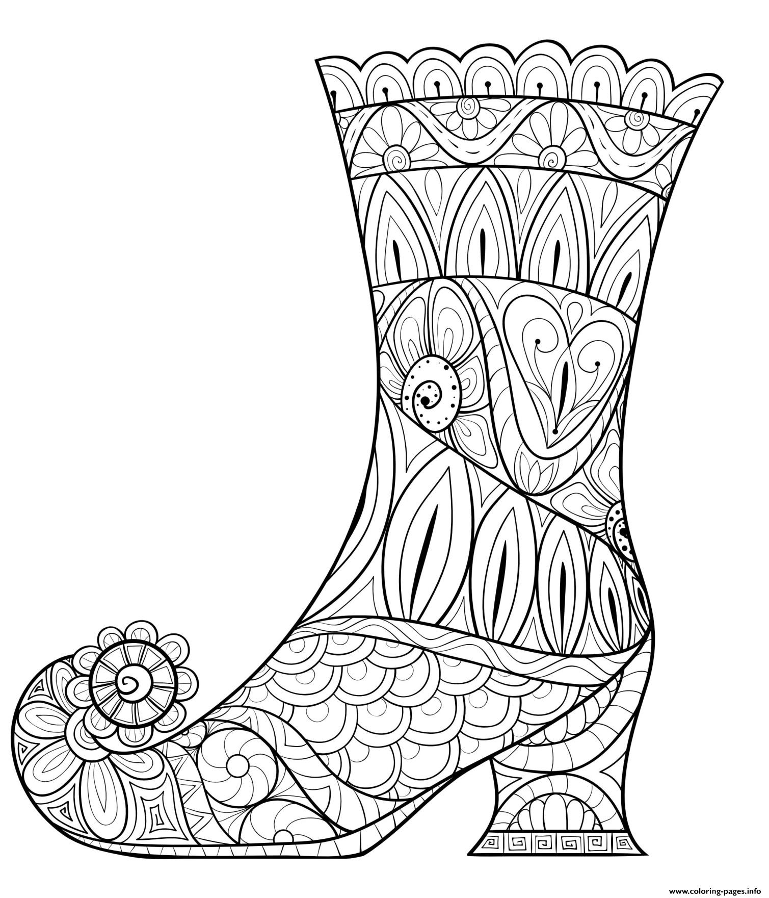 Halloween Adult Intricate Pattern Witches Boot coloring