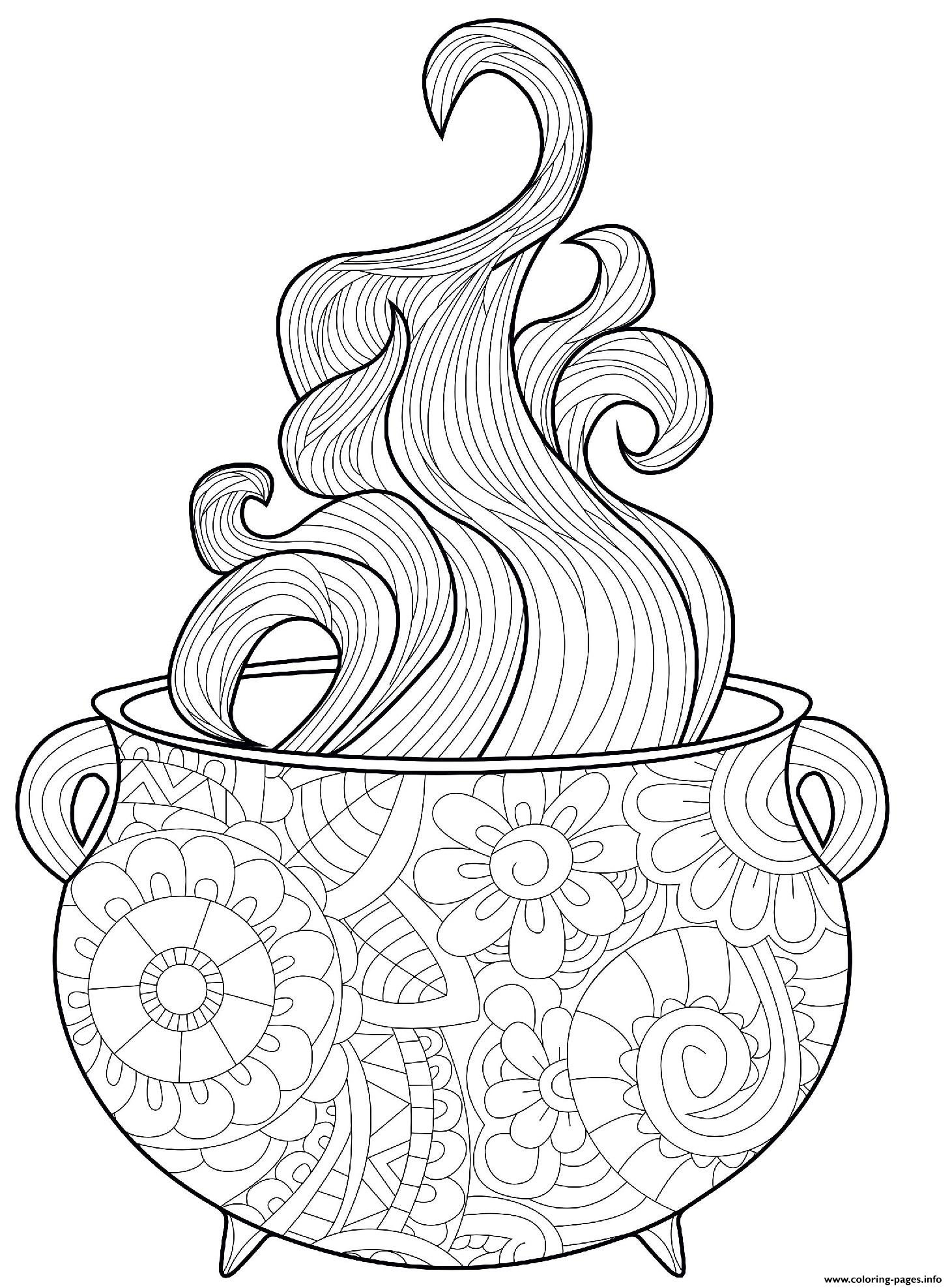 Halloween Cauldron Vapor Intricate Coloring page Printable