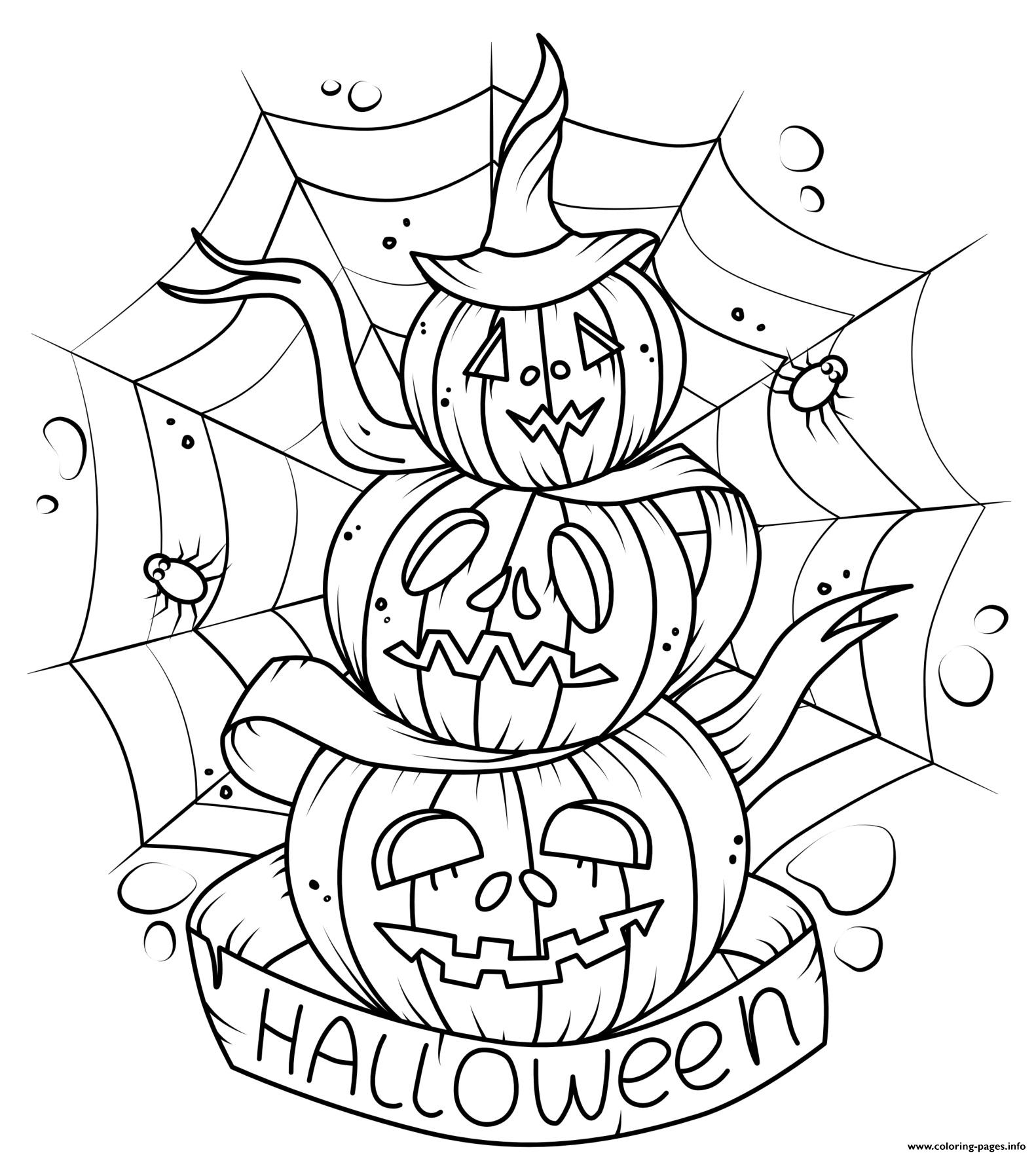 Pumpkin Scary Pile Of Pumpkins Spiders Web coloring
