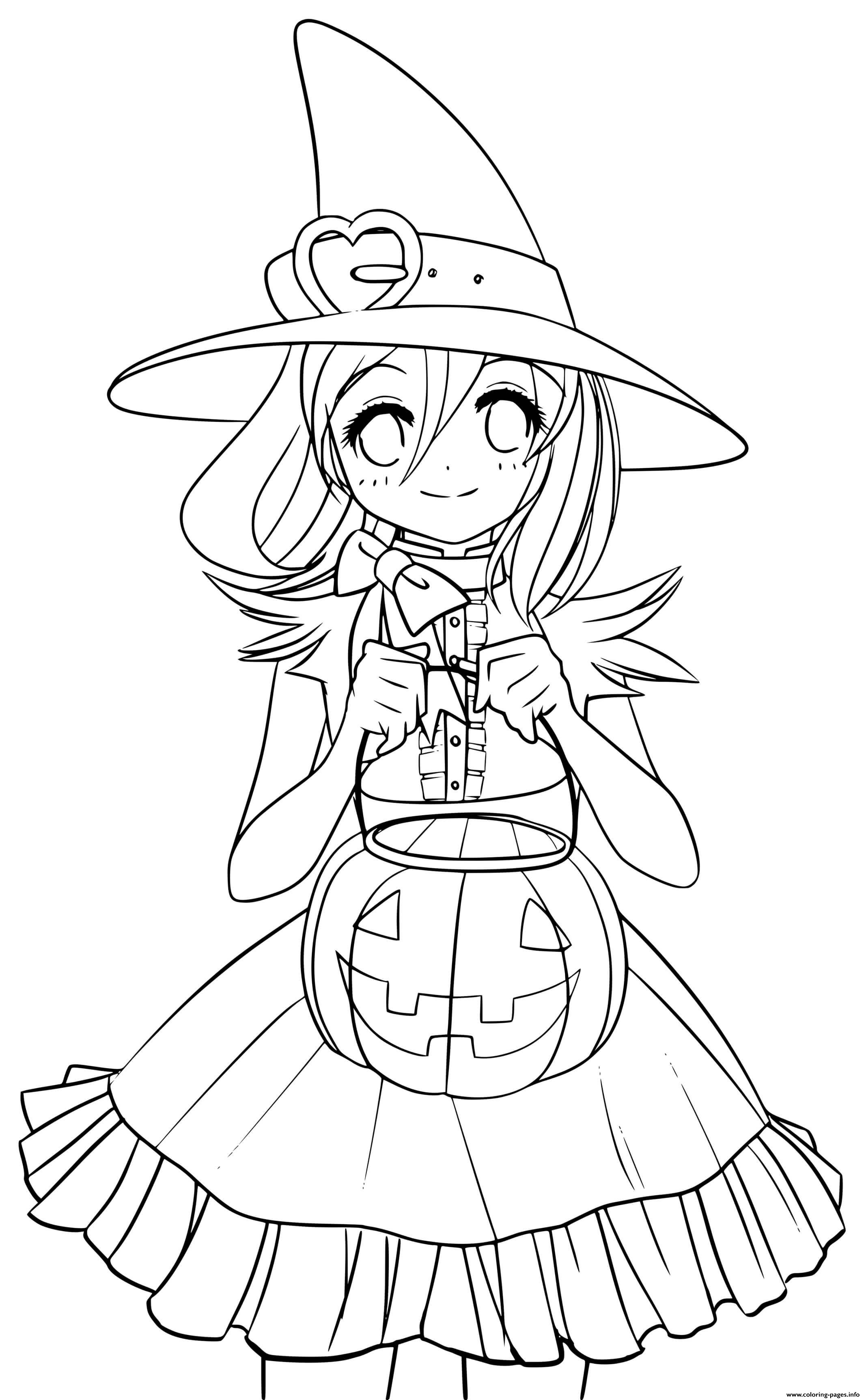 Cute Princess Witch With A Pumpkin In Autumn coloring