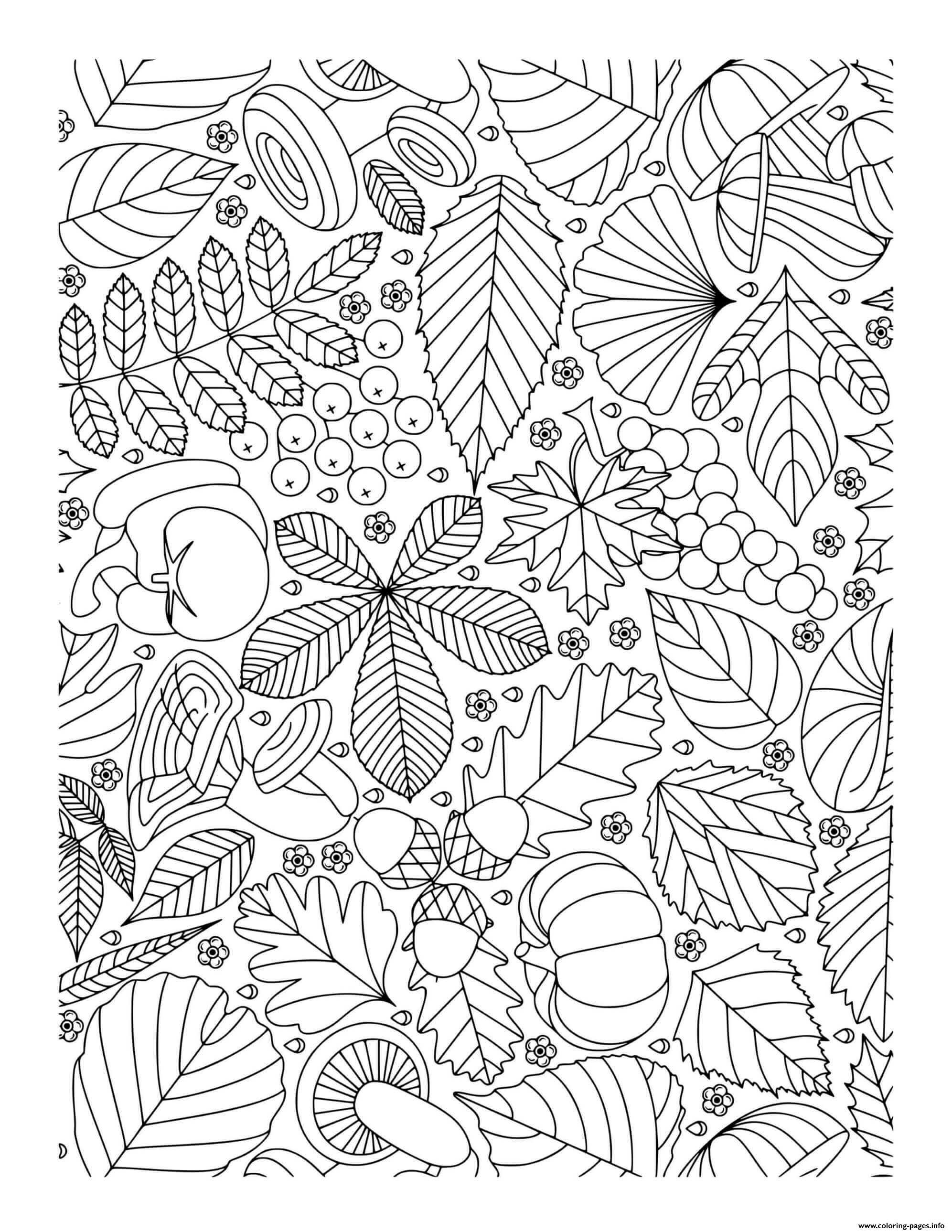  Fall  Autumn  Doodle  For Adults Leaves Mushrooms Grapes 