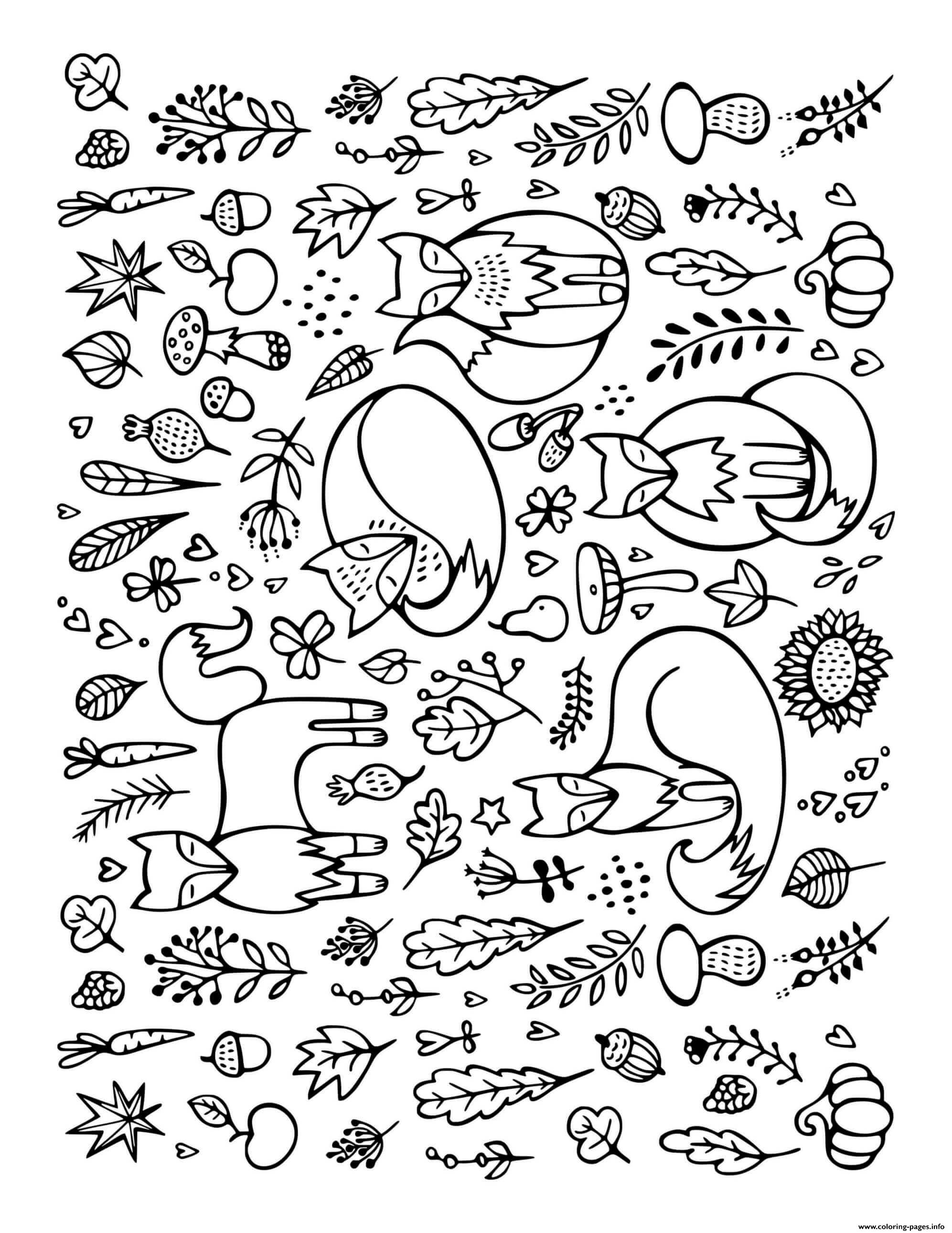 Fall Autumn Fox Doodle For Adults Coloring Pages Printable