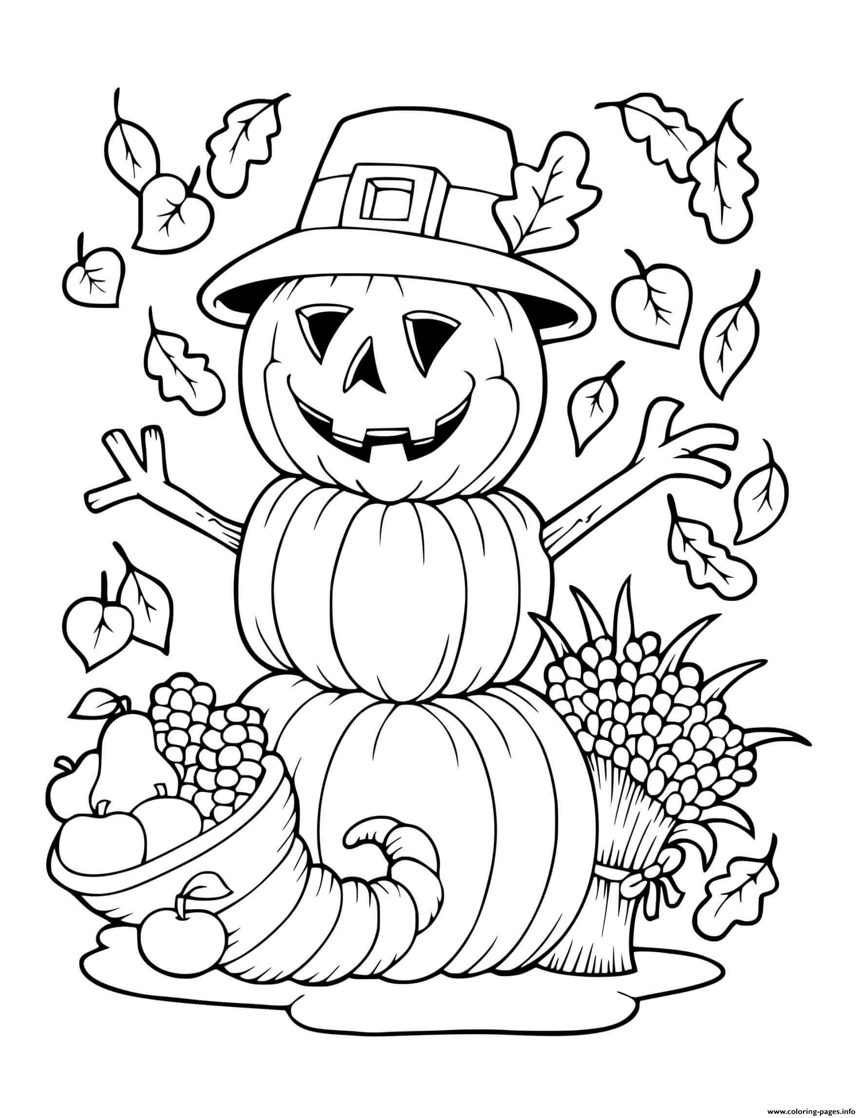 Thanksgiving Scarecrow Pumpkin Cornucopia Harvest Coloring Pages Printable - Thanksgiving 2014 Coloring Pictures Printables