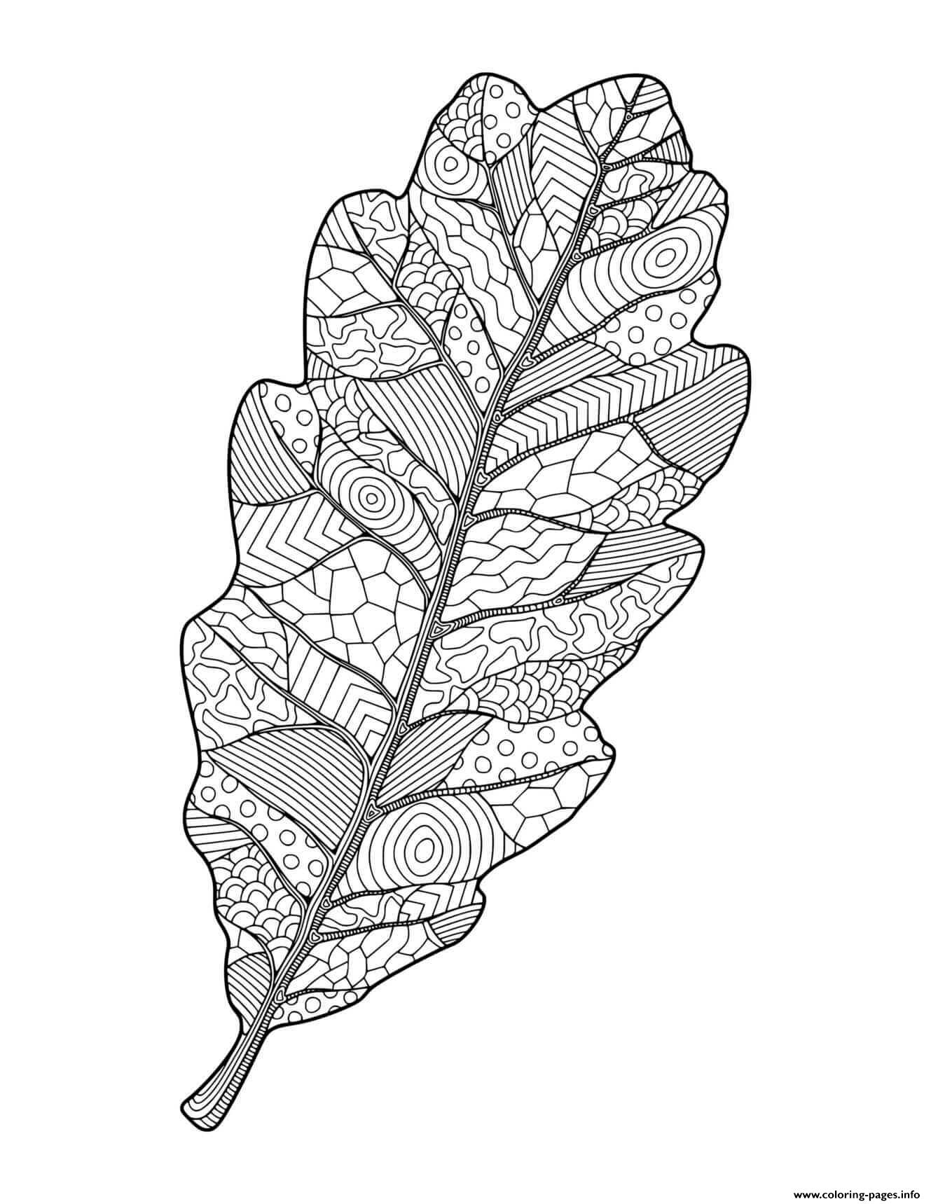 Fall Oak Leaf Doodle For Adults Coloring Pages Printable