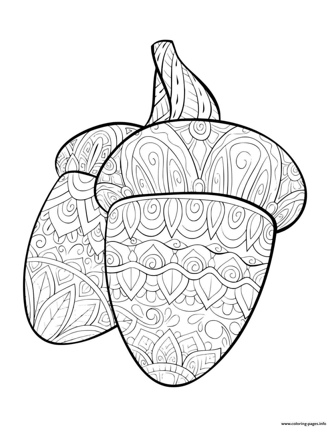 Fall Patterned Acorn For Adults Coloring Pages Printable