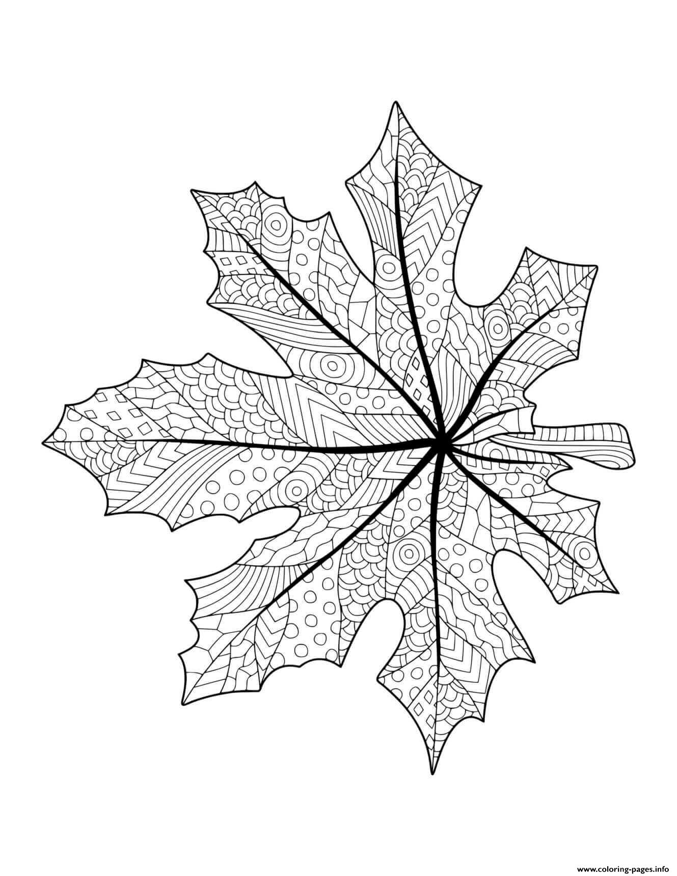 Fall Maple Leaf Doodle For Adults Coloring Pages Printable