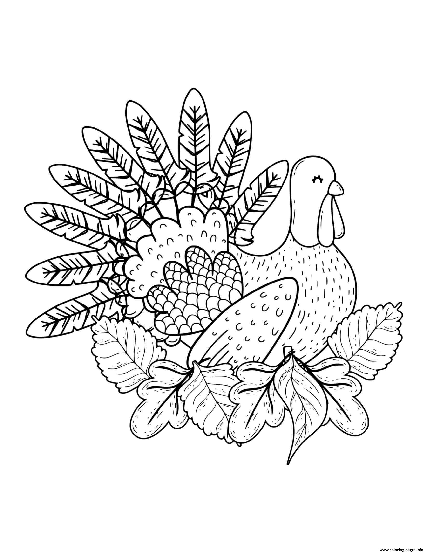 Thanksgiving Turkey In Leaves Coloring page Printable