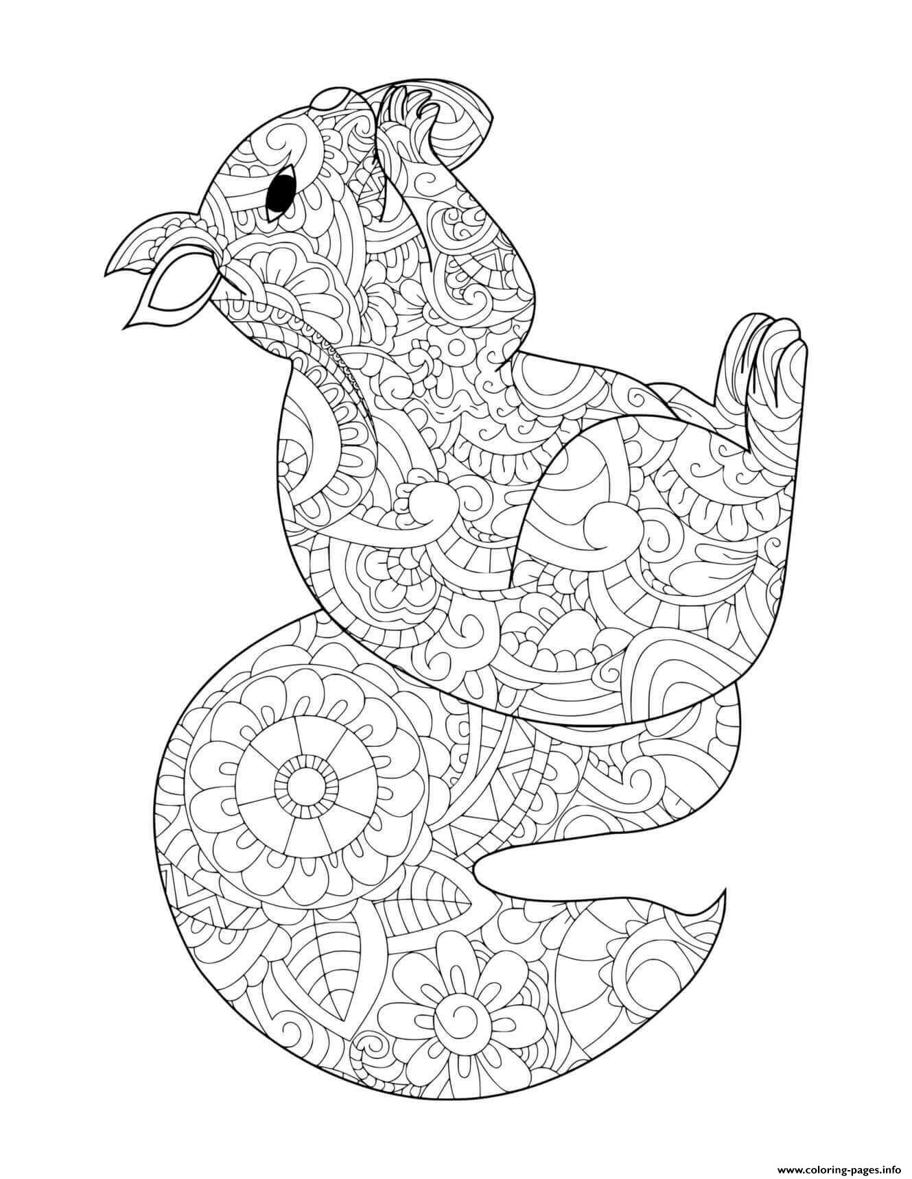 Fall Patterned Squirrel With Acorn For Adults Coloring Pages Printable