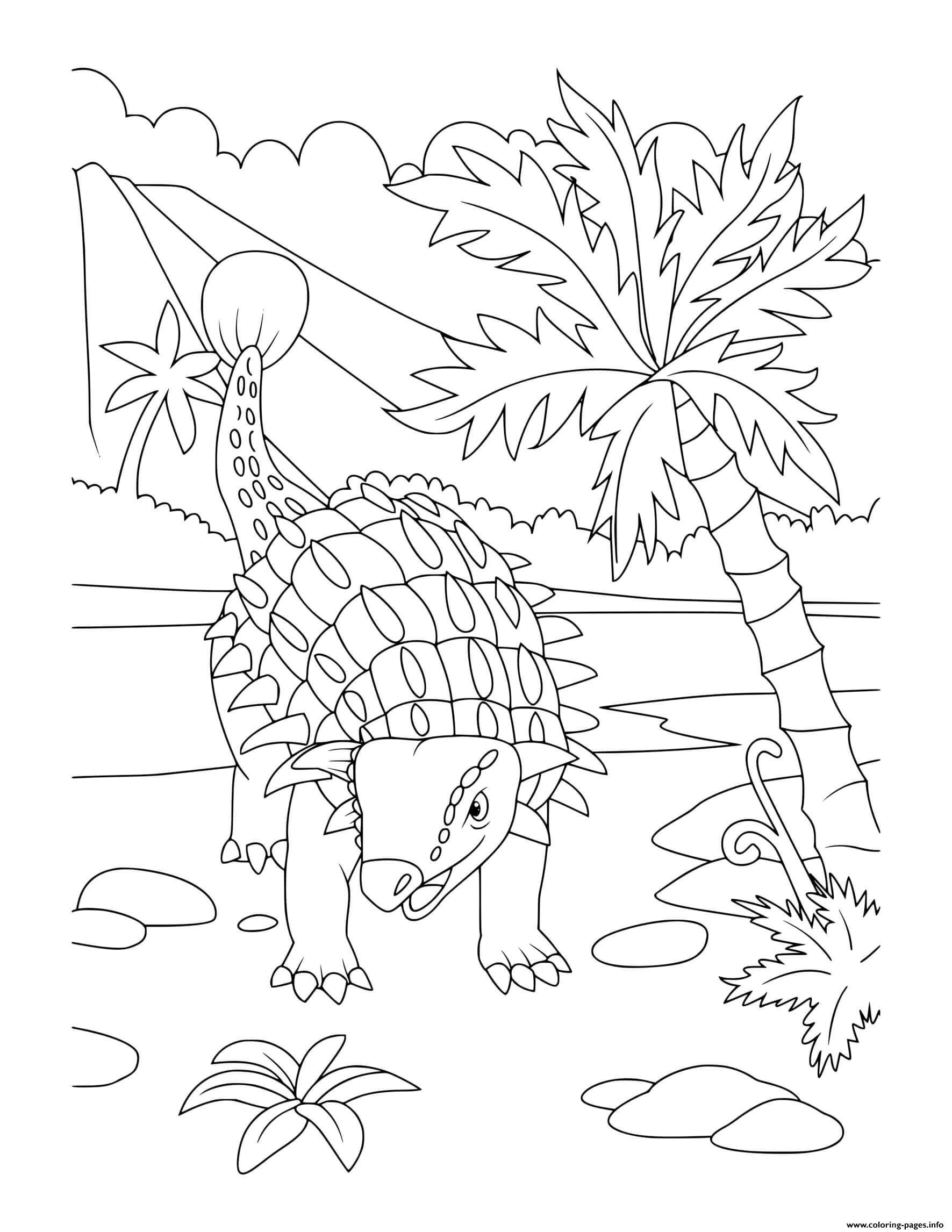 Dinosaur Ankylosaurs Near Volcano And Trees coloring