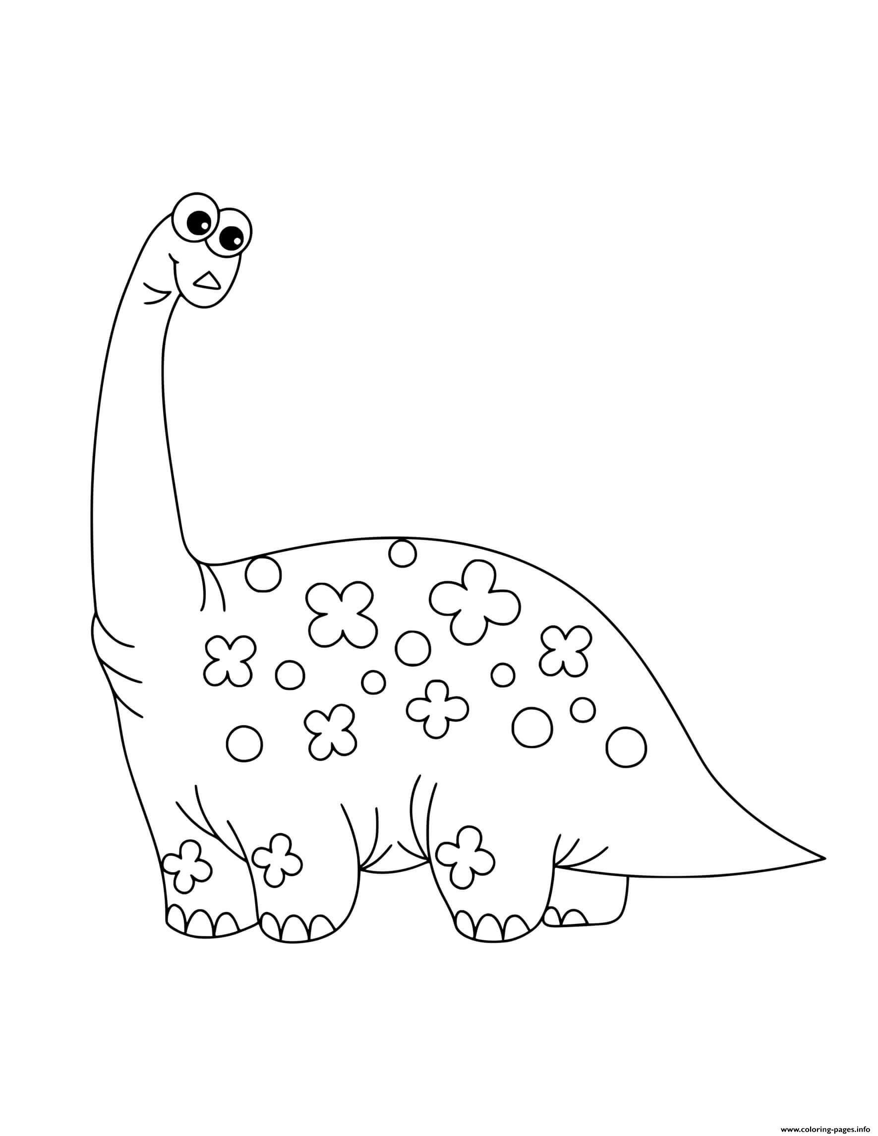 Dinosaur Cute Tall Dinosaur With Flowers For Preschoolers coloring