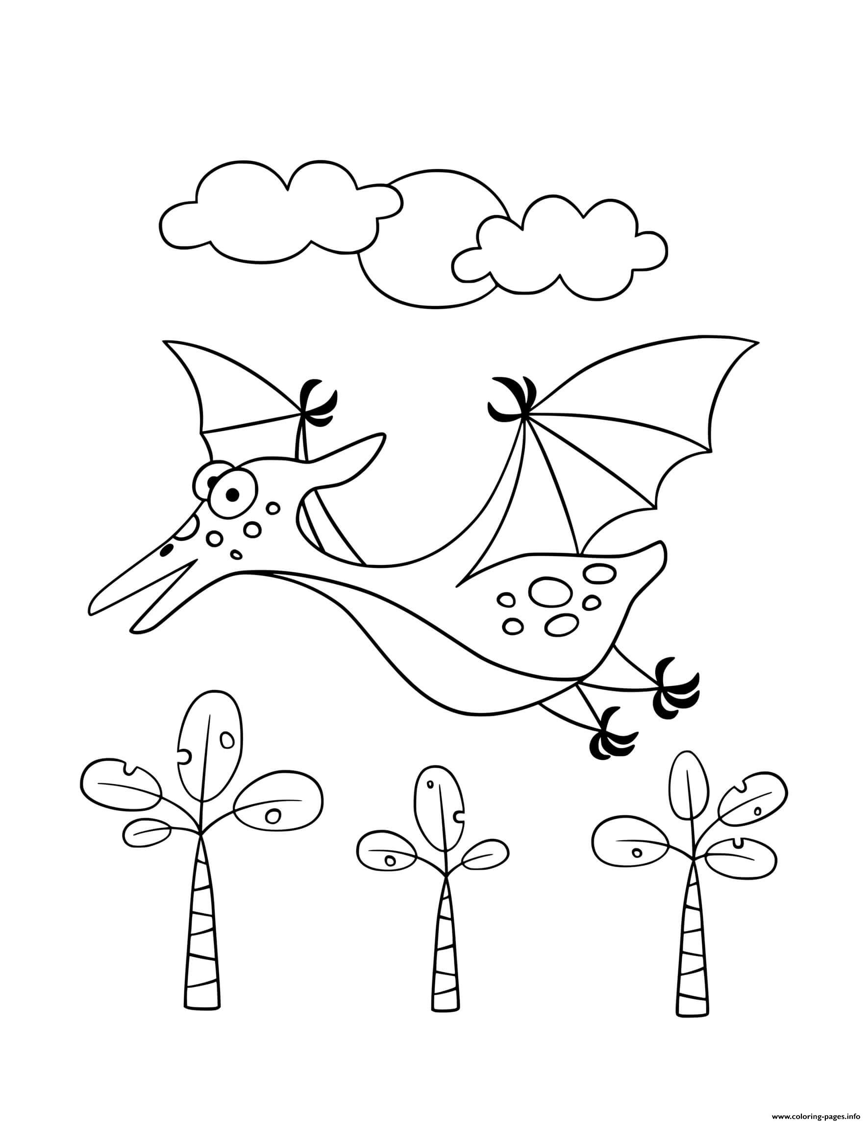 Dinosaur Cute Pterodactyl Flying For Preschoolers coloring