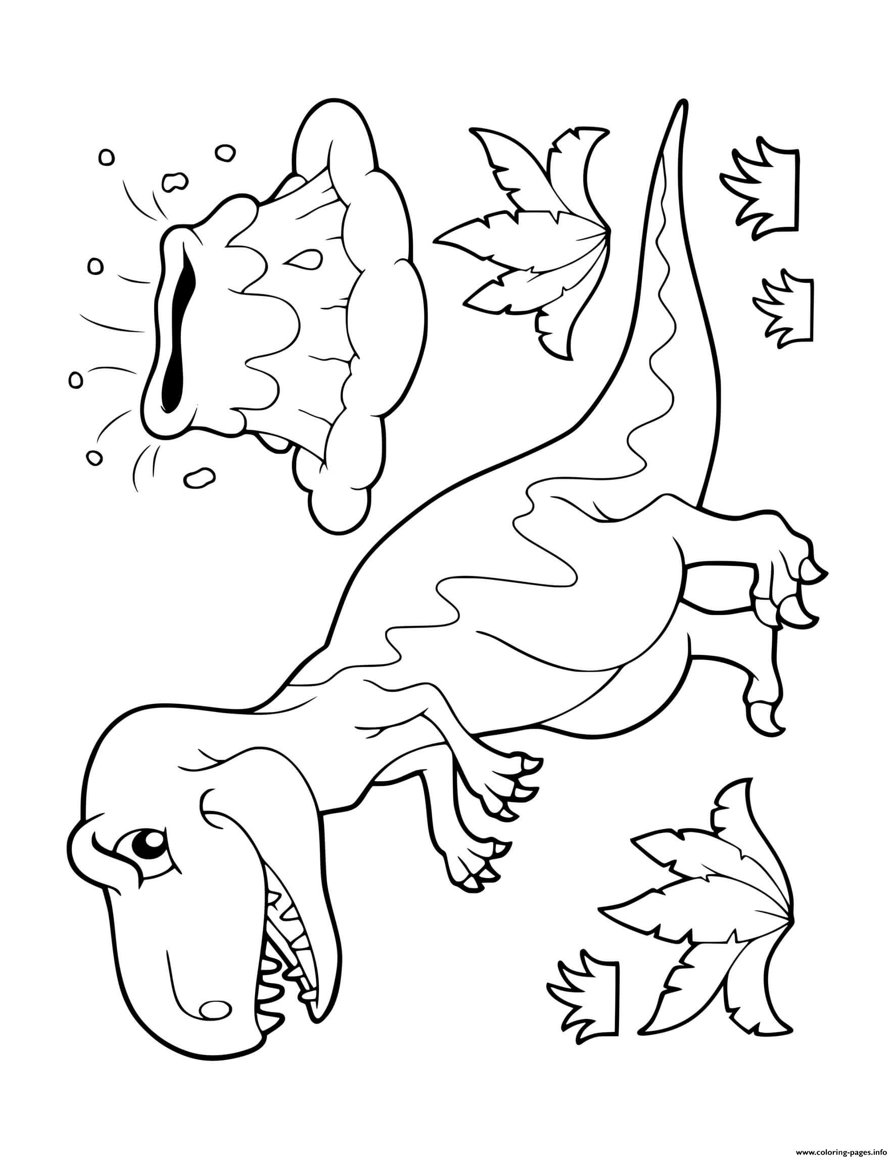 Dinosaur Cartoon Fierce Dinosaur Volcano Coloring page Printable
