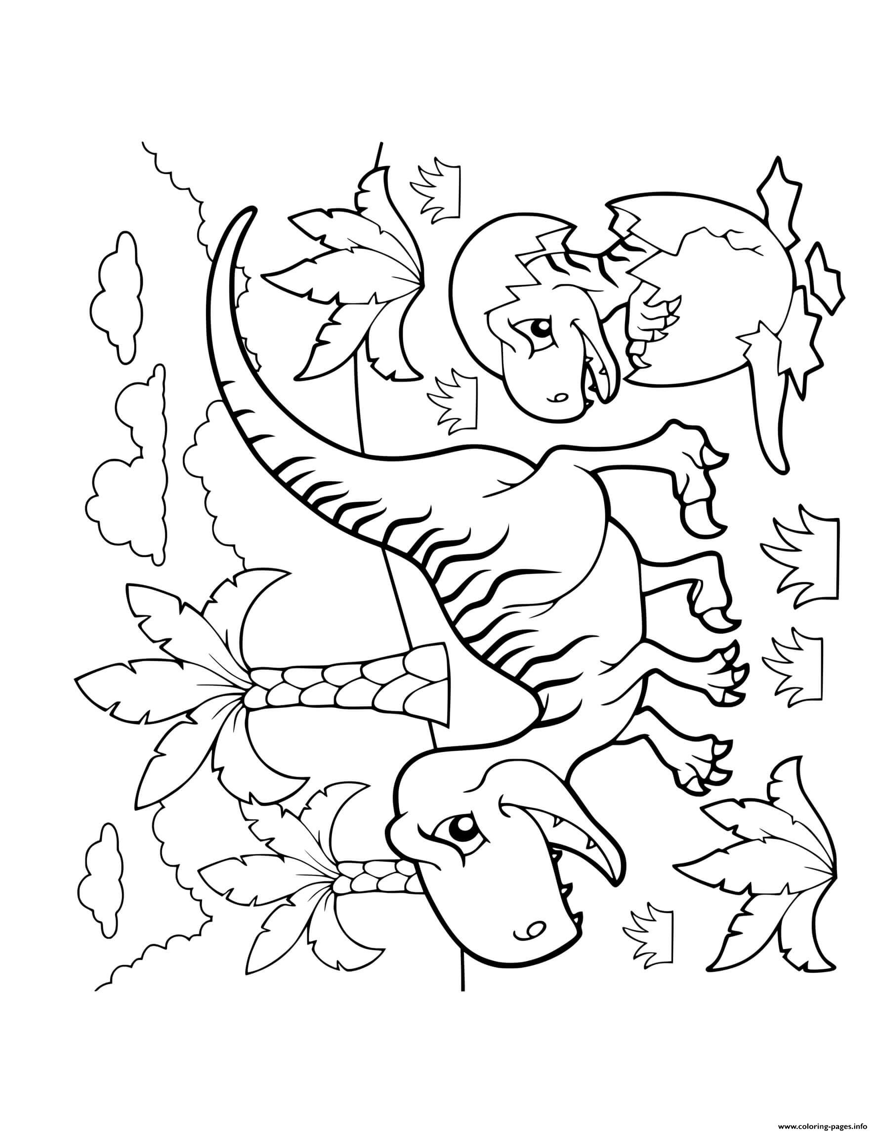 Dinosaur Cartoon Fierce Dinosaur With Hatching Egg coloring