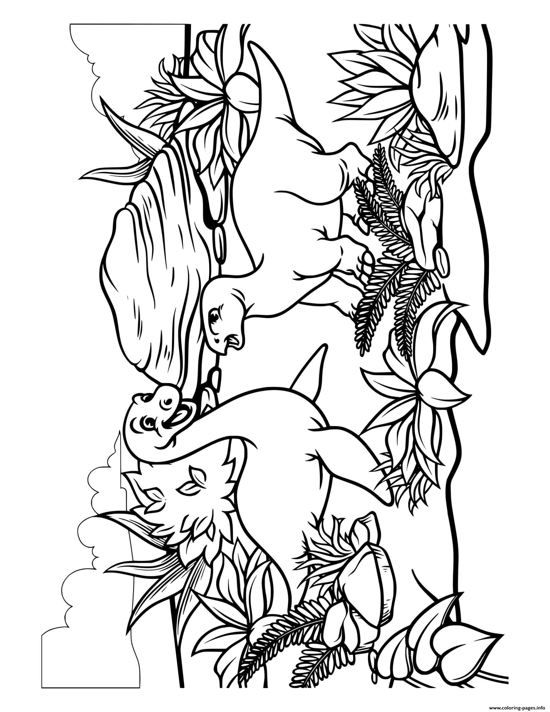 Dinosaur Cute Dinosaur Scene With Ferns 2 Coloring Pages Printable