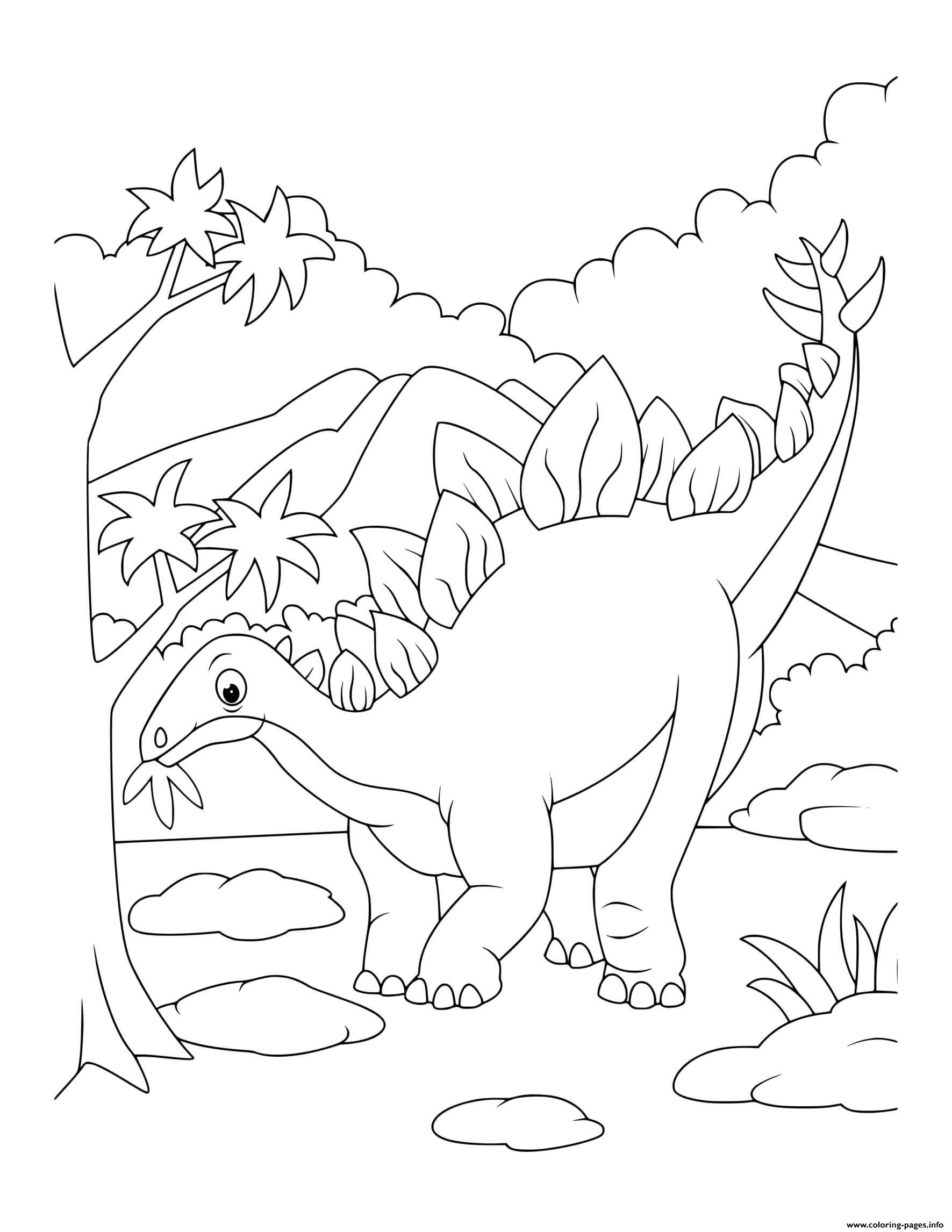 Dinosaur Stegosaurus Eating Leaves coloring