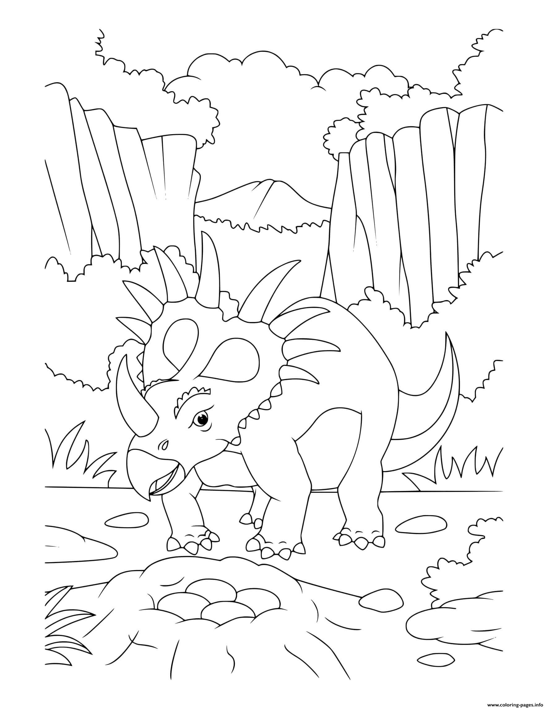 Download Dinosaur Styracosaurus With Eggs Coloring Pages Printable