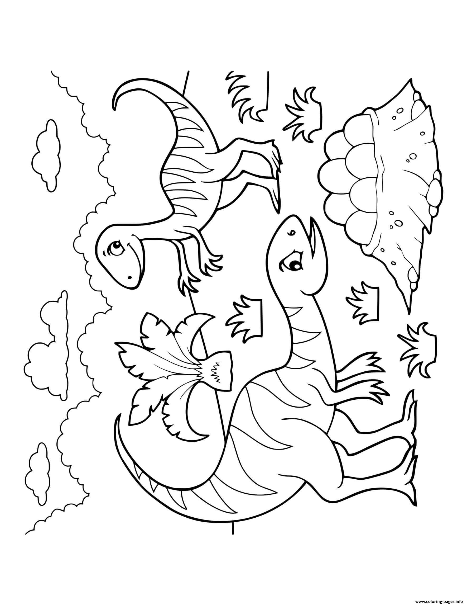 Dinosaur Cartoon Theropods With Nest Of Eggs coloring