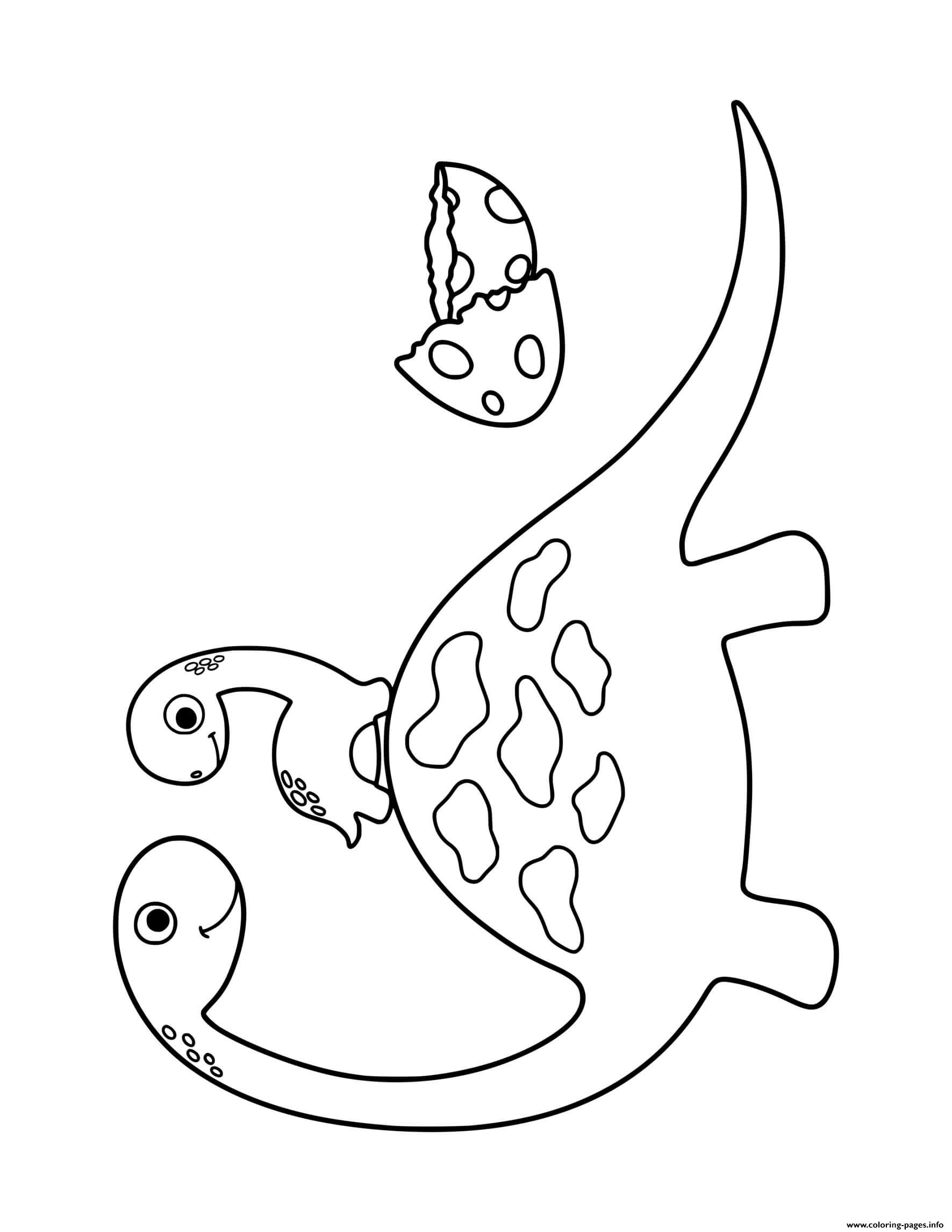 Dinosaur Mom With Baby Dinosaur For Preschoolers Coloring Pages Printable