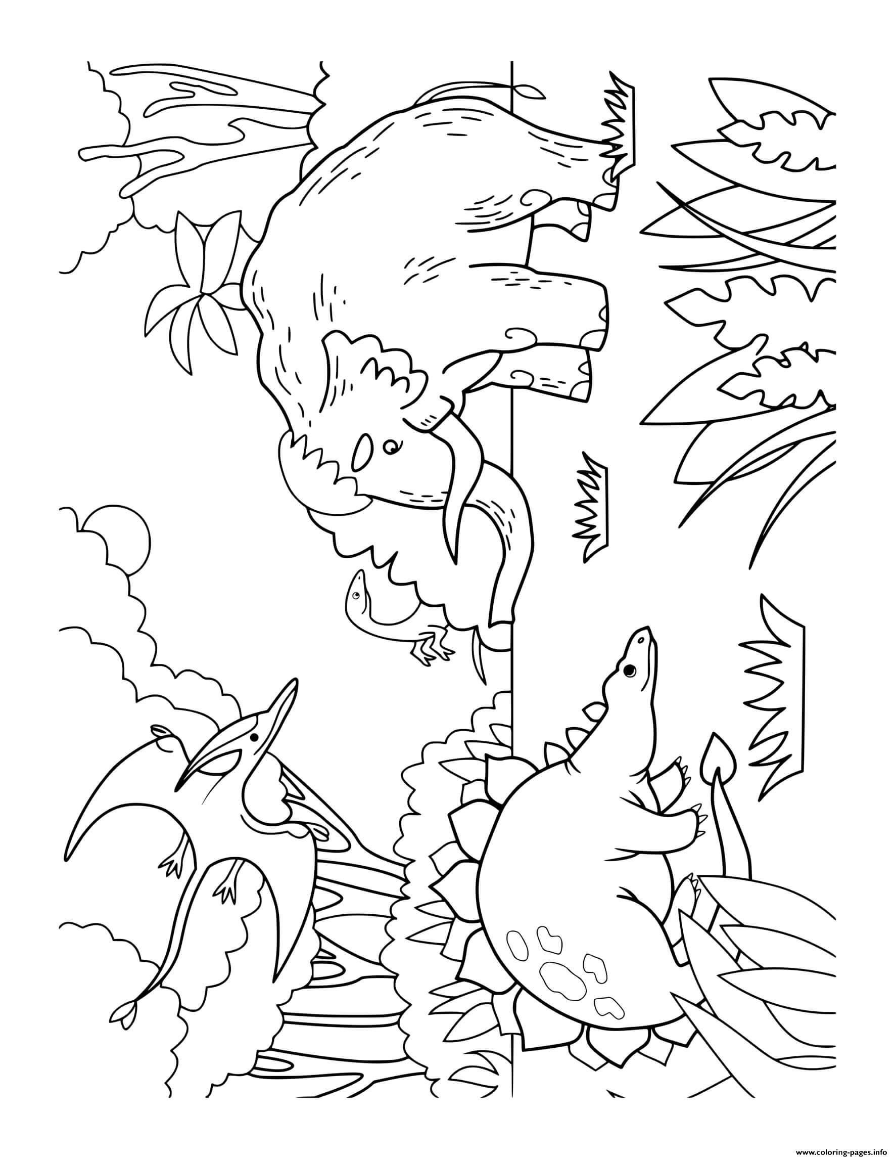 Dinosaur Prehistoric Scene Dinosaurs And Woolly Mammoth coloring