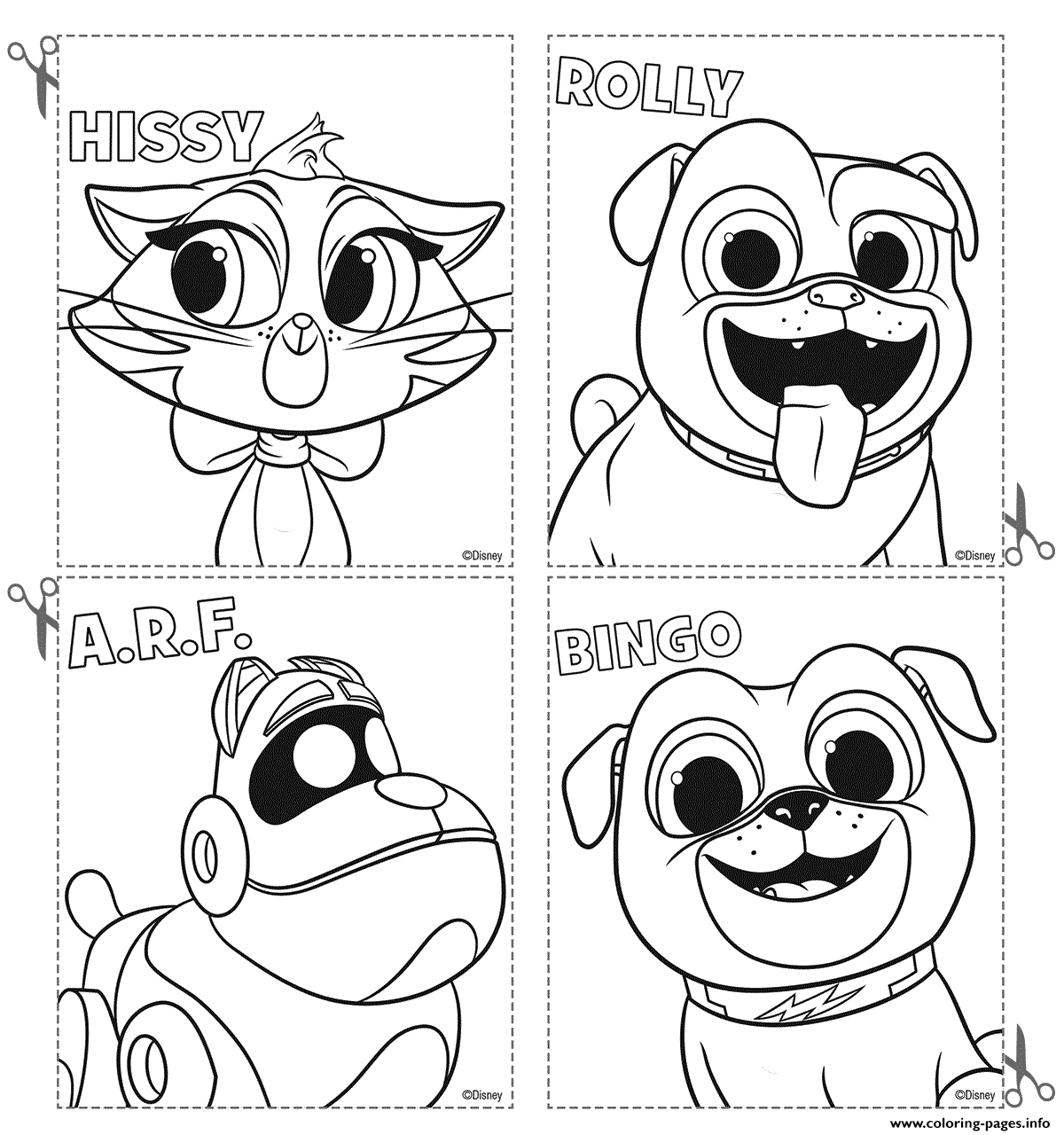 Disney Puppy Dog Pals Cards Hissy Rolly ARF Bingo coloring