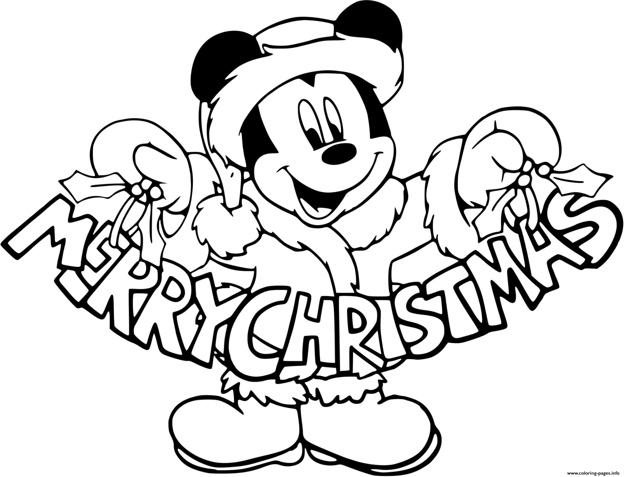 Mickey Mouses Sign Merry Christmas Coloring Page Printable