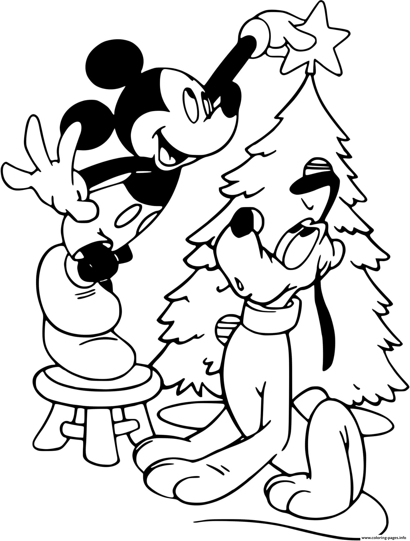 Mickey Pluto Christmas Tree Coloring Pages Printable