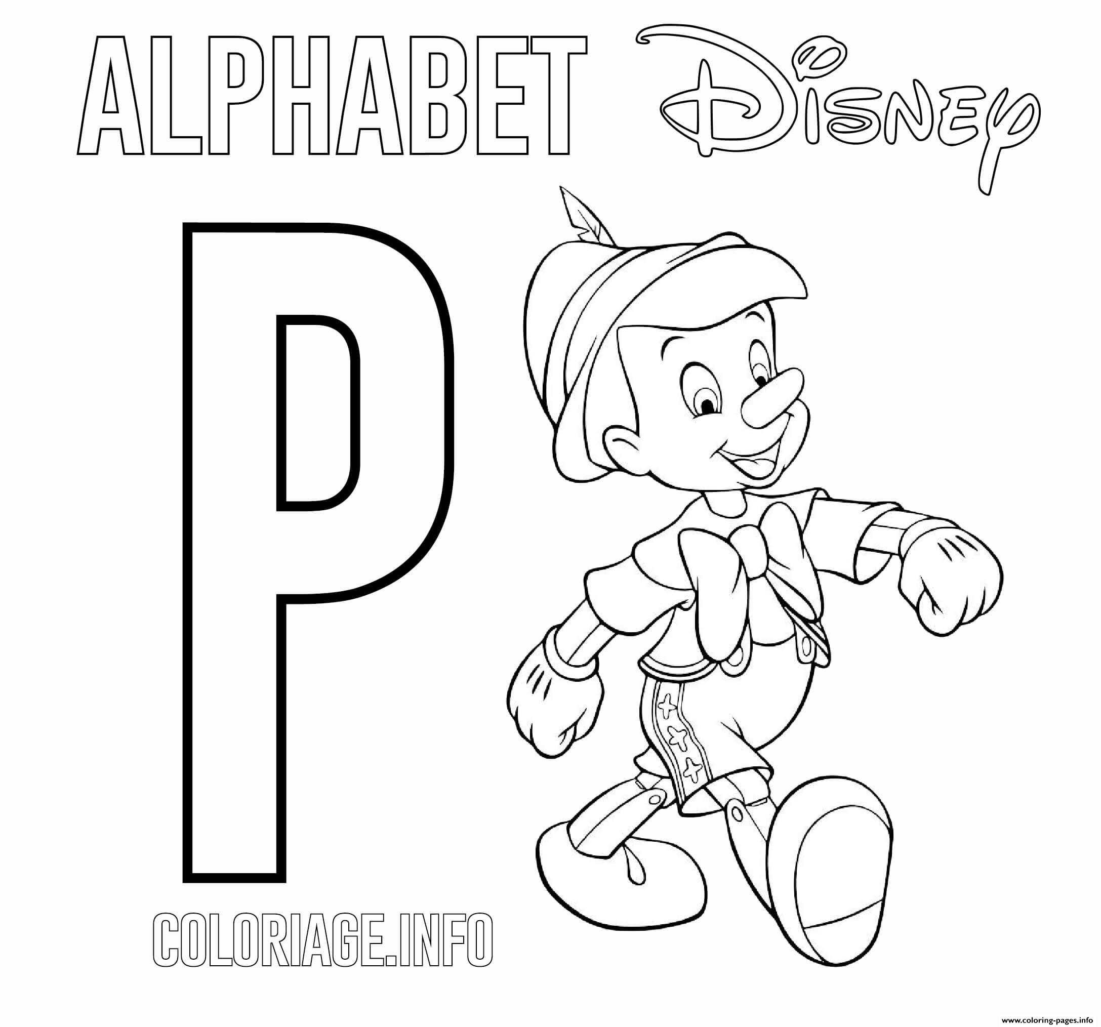 P For Pinocchio Disney coloring