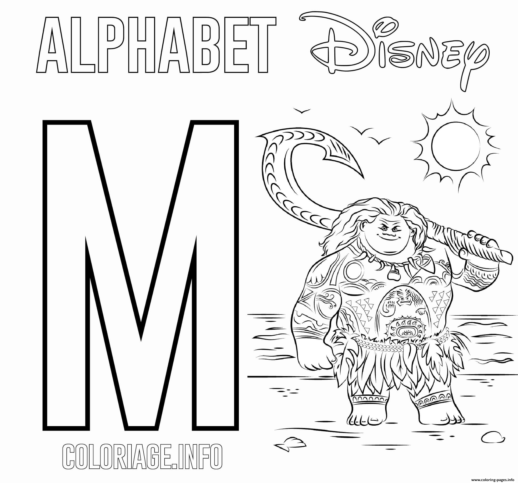 M For Maui From Moana Disney coloring