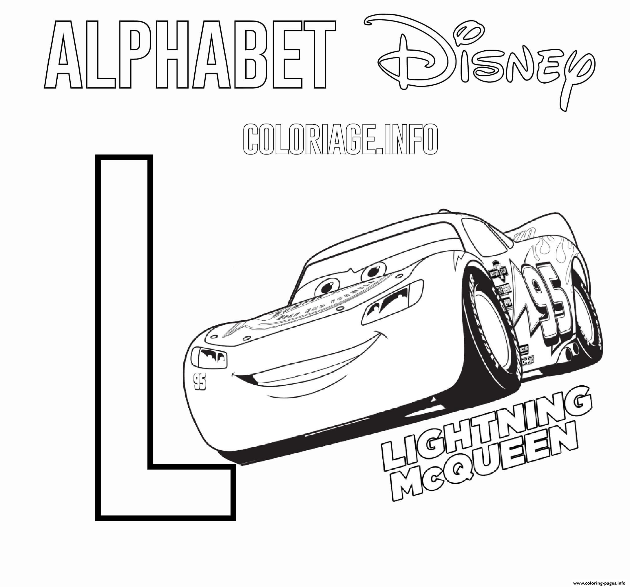 L For Lightning McQueen From Cars Disney coloring